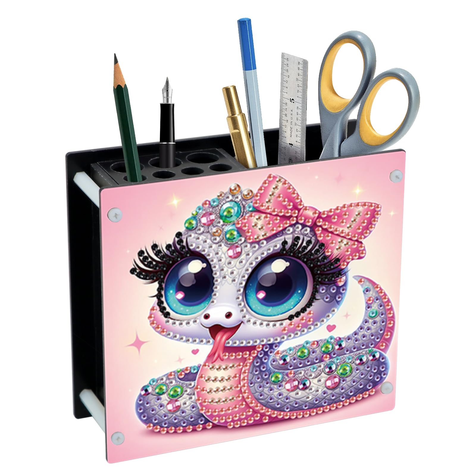 Cute Snake Diamond Art Pen Holder, DIY Acrylic 5D Special Shaped Rhinestones Diamond Painting Pencil Cup, Decorative Crystal Rhinestones Art Storage Desk for Home and Office Supplies