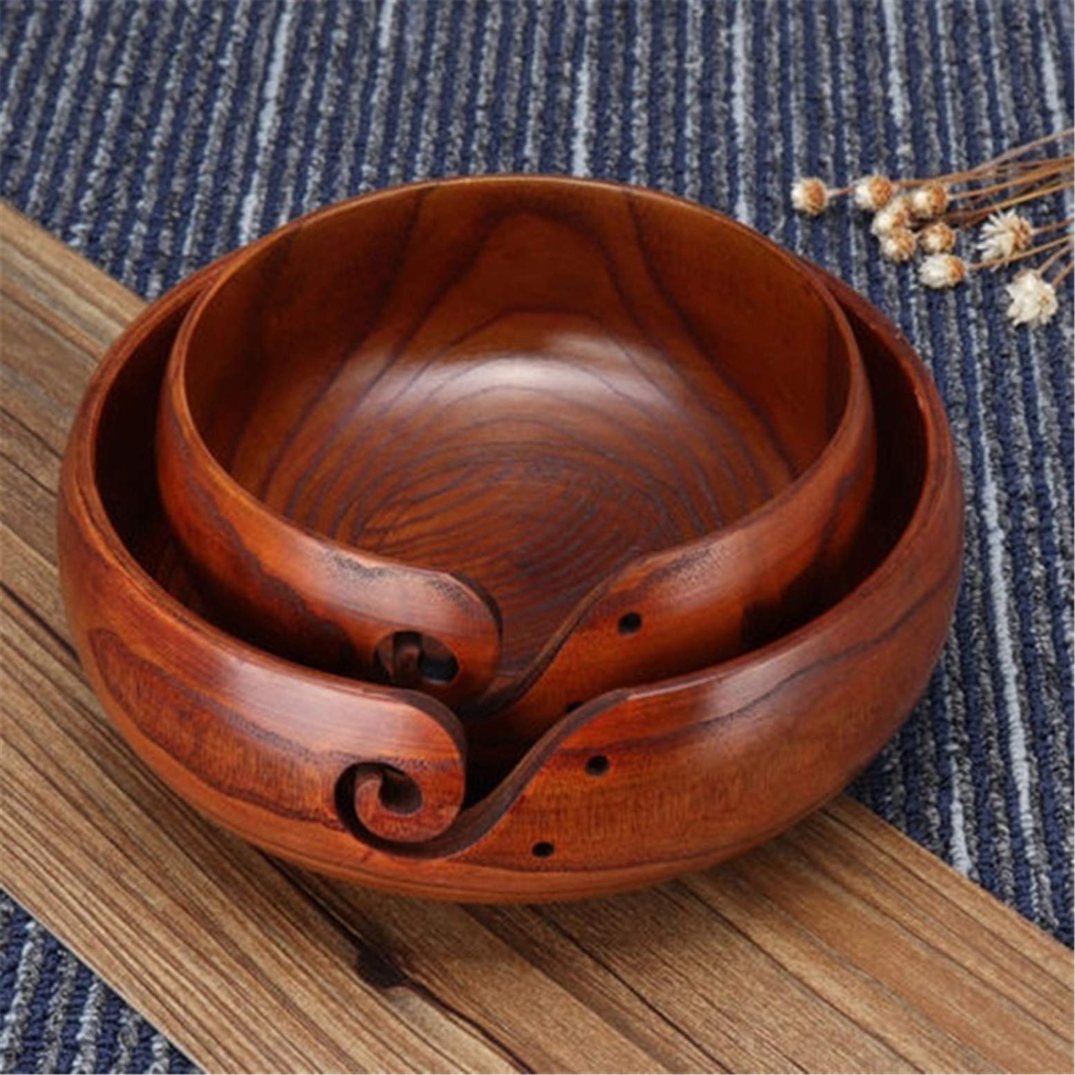 Gukasxi Houten Garen Kom Organizer, Grote Wollen Opslag Kom Haak Komhouder Handgemaakte Breien Kom Wollen Houder met Gaten, 15,5 cm Houten Breigaren Houder Kom voor Breien Haak Accessoires