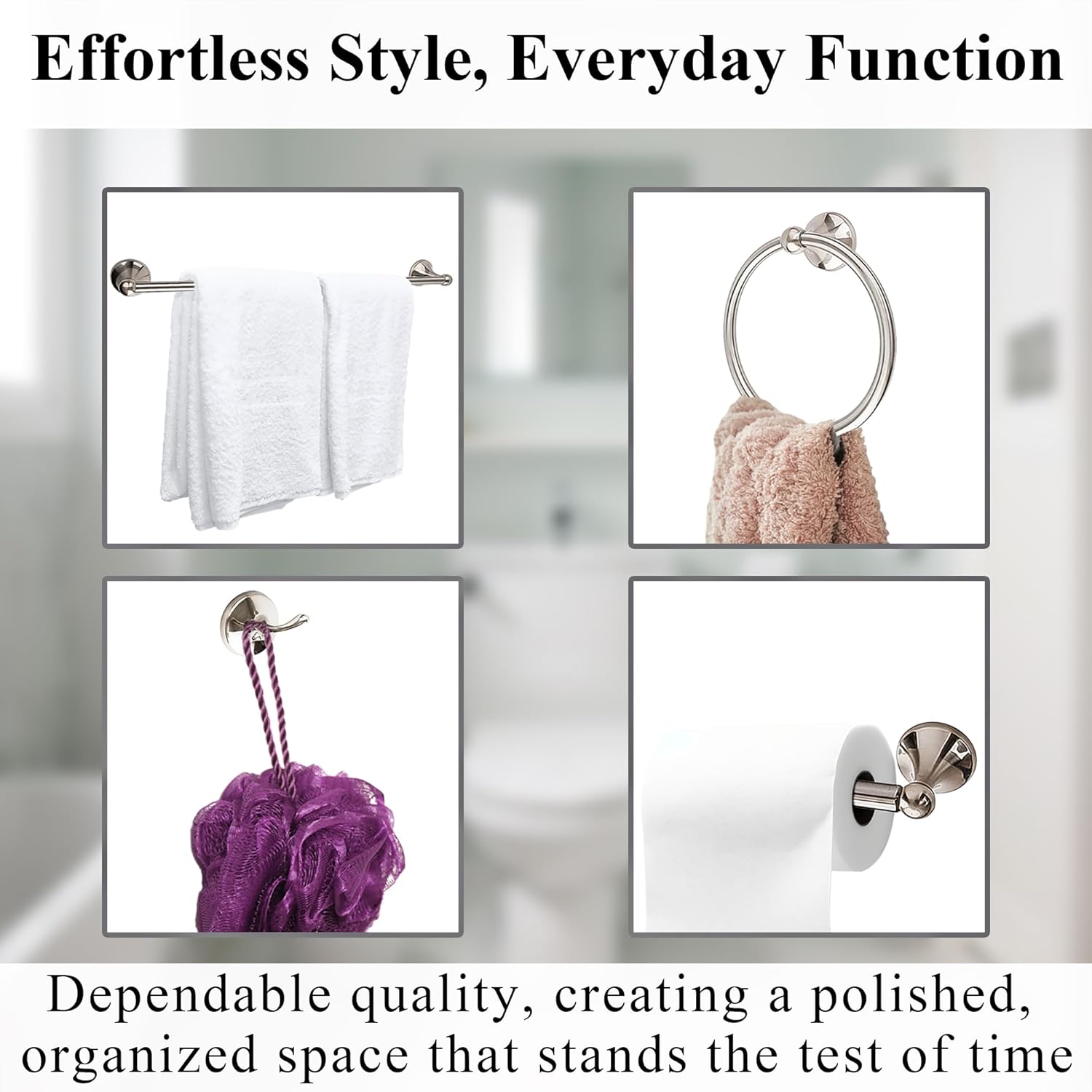 Brushed Nickel Stainless Steel 4-Piece Bathroom Hardware Set