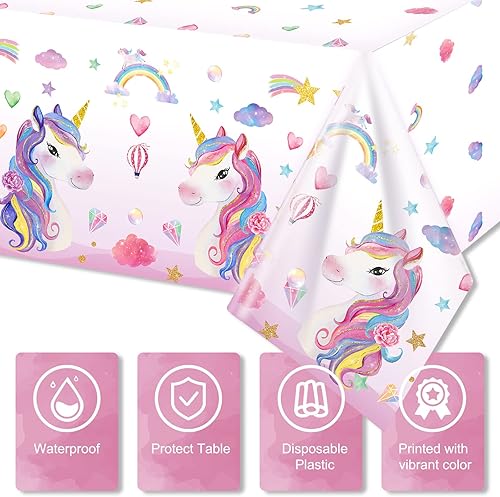 Miniatura 3 de Tiamon Mantel desechable de unicornio de 3 piezas, manteles rectangulares de plástico más grandes para baby shower, suministros de fiesta temática