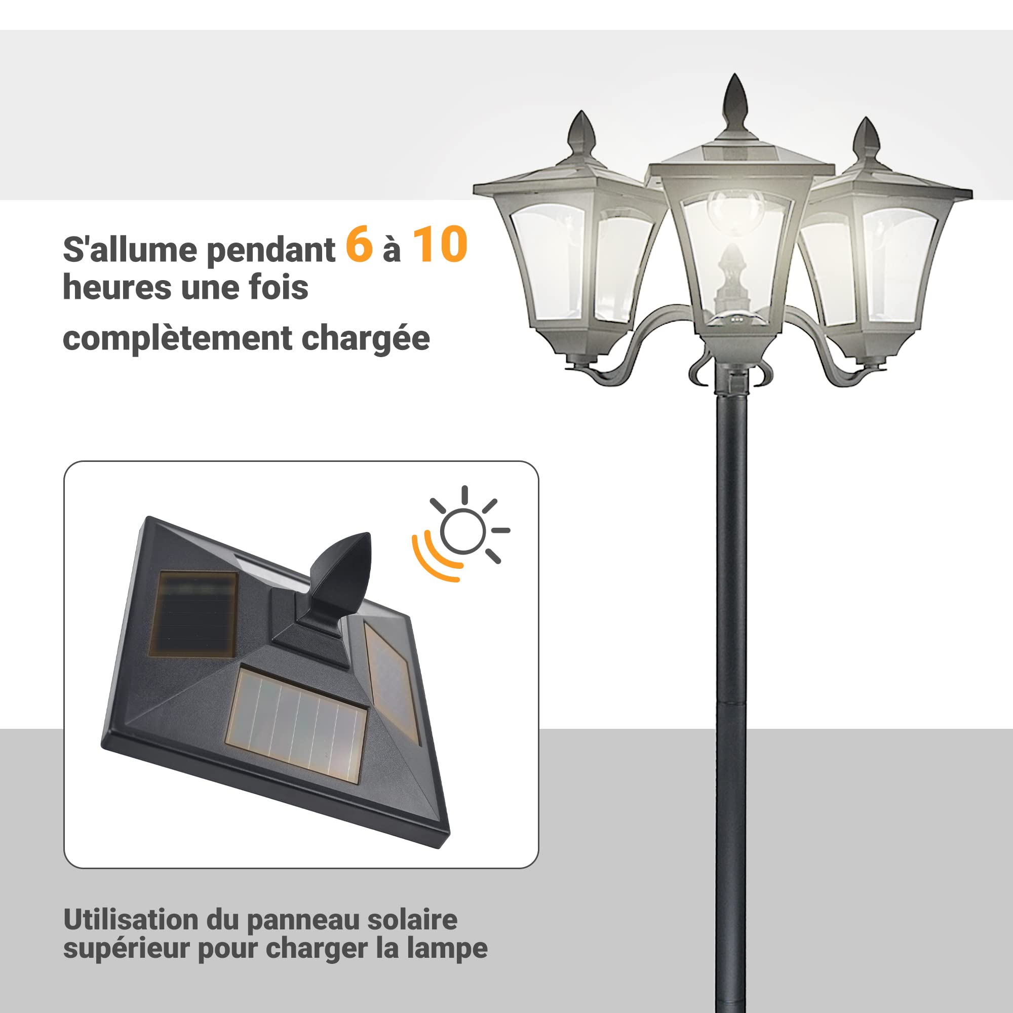 Outsunny Lot de 2 Lampadaires de Jardin Extérieur 182,5H cm, Nor