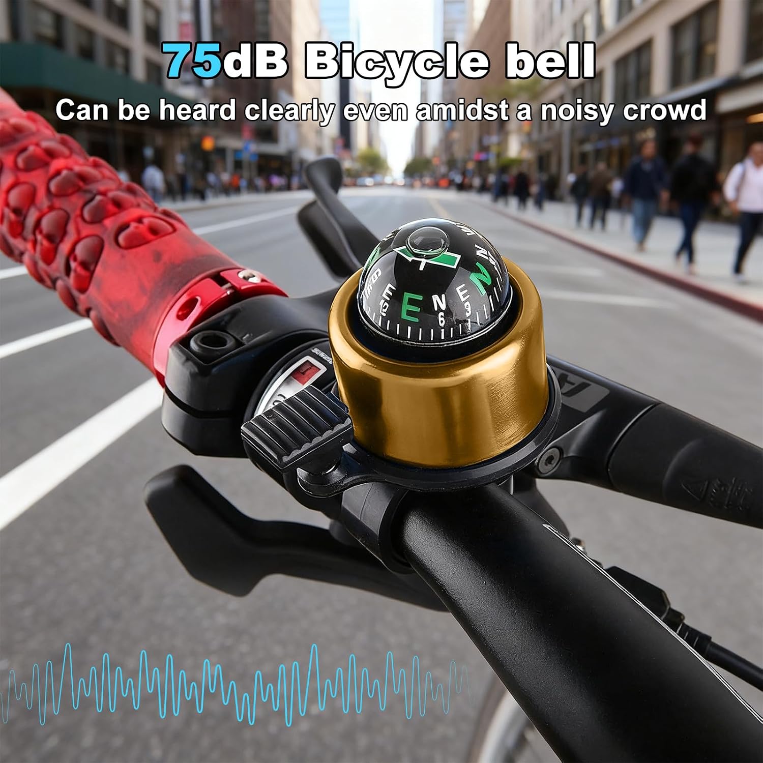 Pack of 2 Aluminum Alloy e-Bike Accessories for Adults | Compass Bicycle Bell & Loud Bike Horn Fits in 22.2mm Handlebars | Must Have Accessory for Men & Women for Mountain & Road image 2