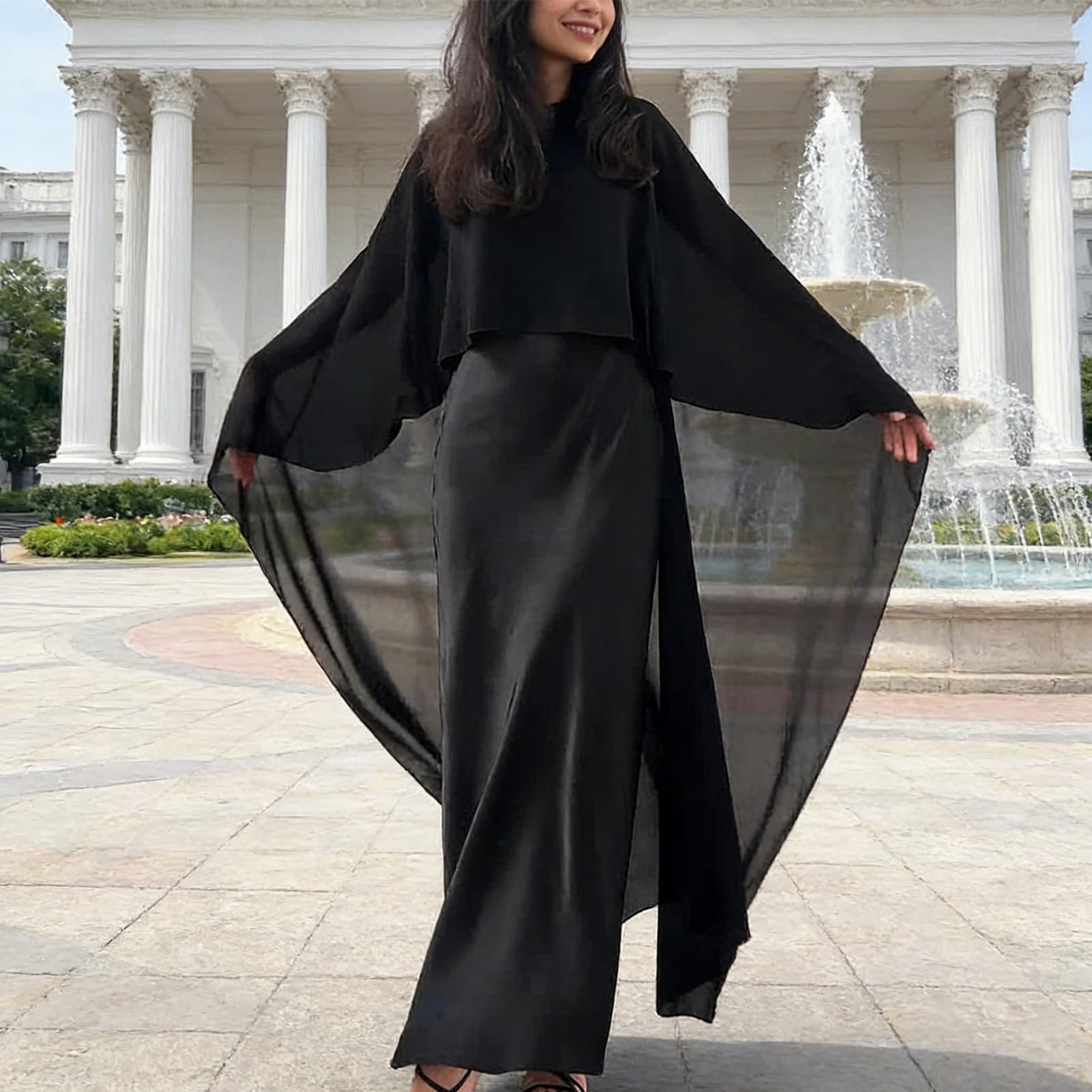 NICENEEDED Cape Longue en Mousseline pour Femme Poncho Fluide Asymétrique Transparent Ponchos Fluides en Maille pour Parer Une Robe de Soirée Capes