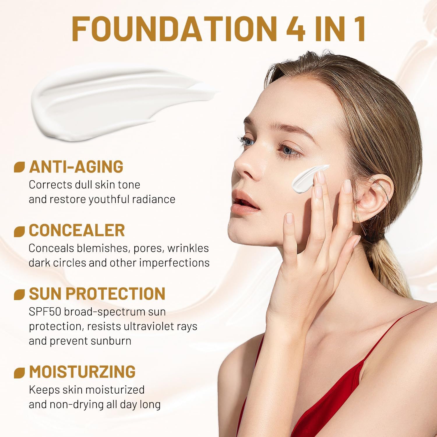 FÓLKI COSMETIC 4-in-1 Color Changing Liquid Foundation Complexion Perfector – Long-Lasting CC Cream Foundation - Waterproof & Transfer-Resistant Skin Tint (Natural, 1.0 Fl Oz)