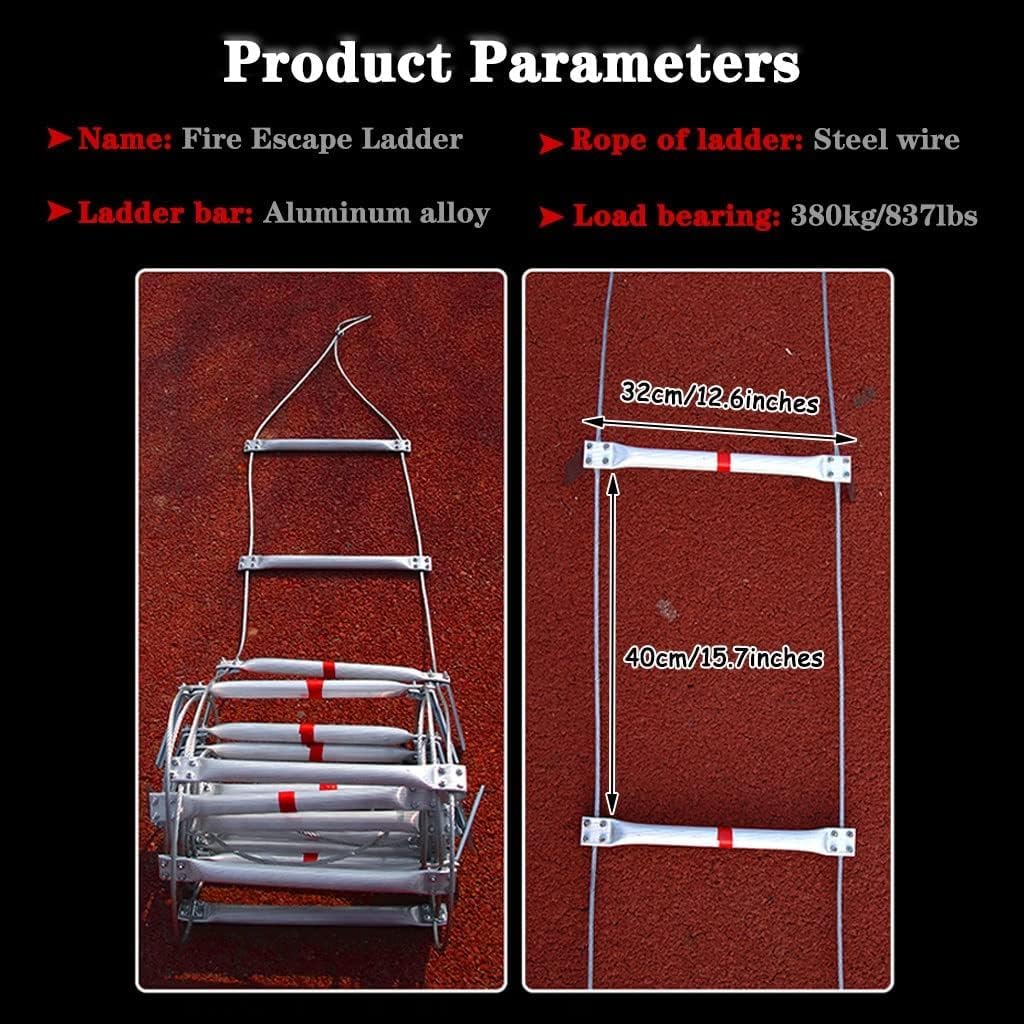 Escalera Plegable De Emergencia En Caso De Incendio, Escalera De Cuerda De Alambre Resistente A Las Llamas De Aleación De Aluminio Multifuncional Reutilizable, Esca(Size:12M/39.4FT,Color:40cm Spacing)