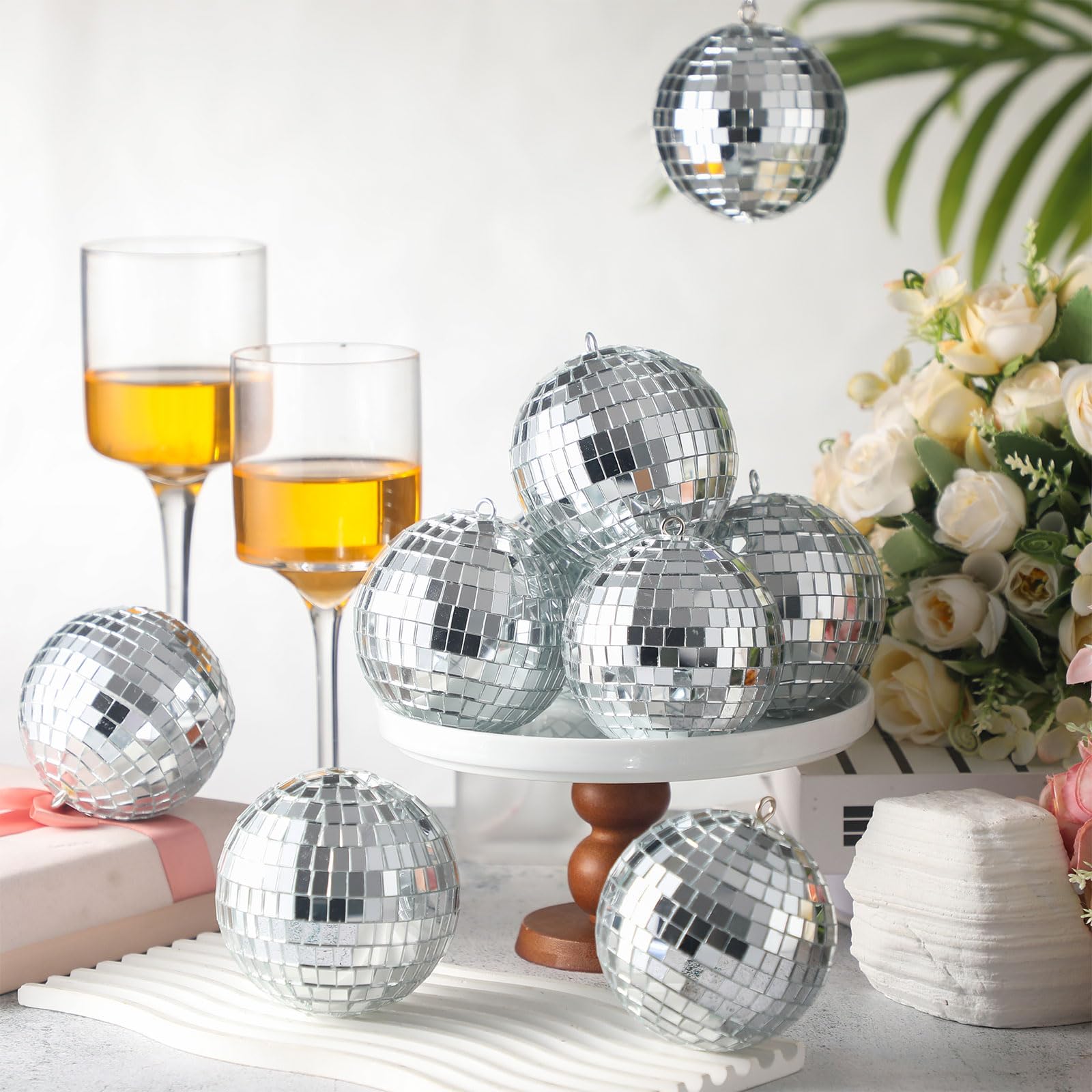 Sumind 50 Pcs Christmas Hanging Disco Ball Ornaments Mini Disco Ball Cake Decoration Bulk Reflective Disco Balls Decorations for Christmas Tree Disco Party (3.2 Inch)