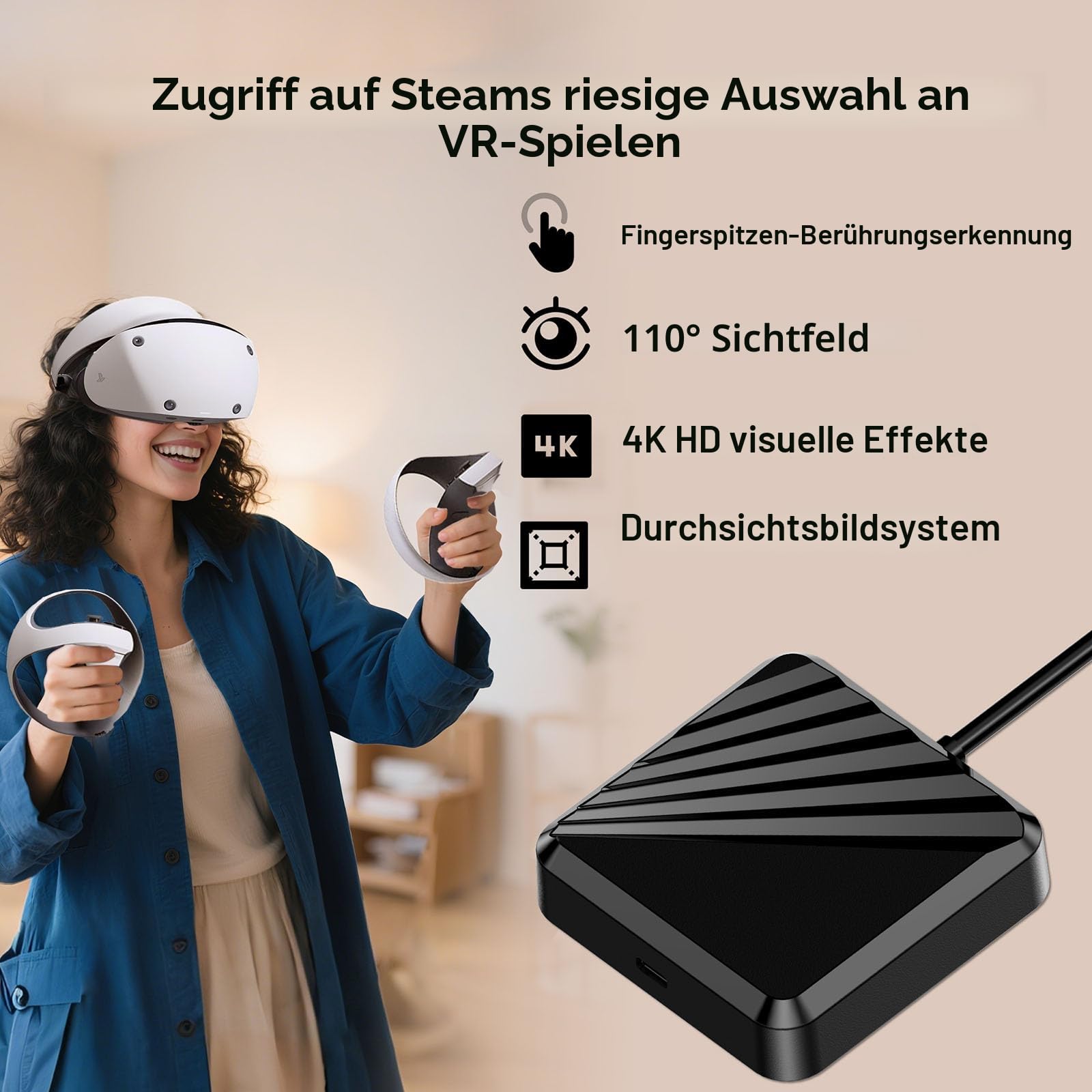 Adapter + Bluetooth-Empfänger für PS VR2 zu Windows-Computer, PC-Adapter-Kit für PS5 VR2 Konverter-Anschluss mit Typ-C-Stromkabel und DisplayPort 1.4 HD-Kabel für PlayStation 5 VR2