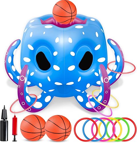 Juguetes de piscina de pulpo para niños de 4 a 8 años, 8 a 12 años, flotadores inflables 2 en 1 para piscina, aro de baloncesto y juegos de agua