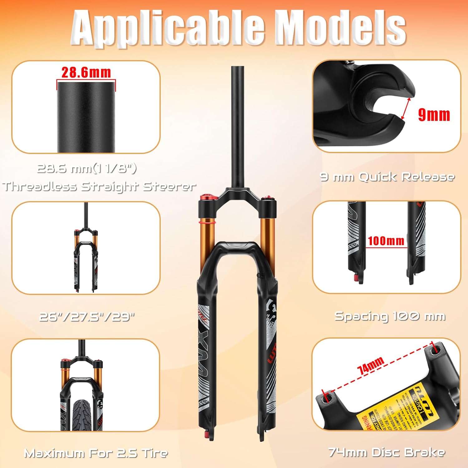 BUCKLOS LUTU 26/27.5/29 Air MTB Suspension Fork, Rebound Adjust Straight Tube 28.6mm QR 9mm Travel 120mm Manual/Crown Lockout Mountain Bike Forks, Ultralight Gas Shock XC Bicycle