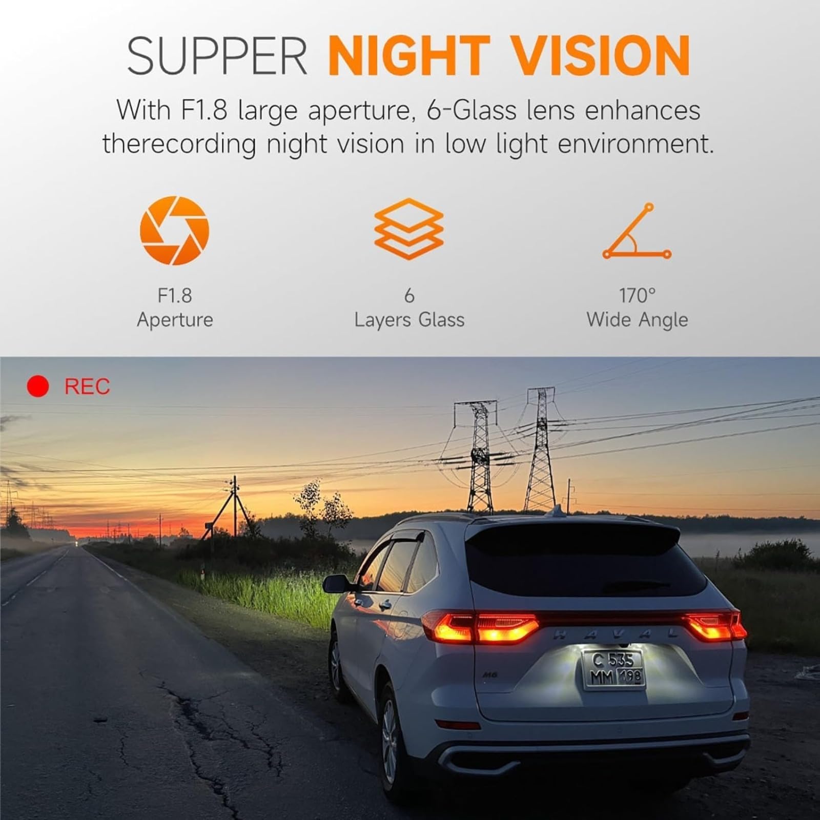 Auto Dash Cam, 4K HDR Aufnahme, WiFi App Steuerung, 170° Weitwinkel, 1440P vorne & 1080P hinten, Temperaturbeständig, für Autos