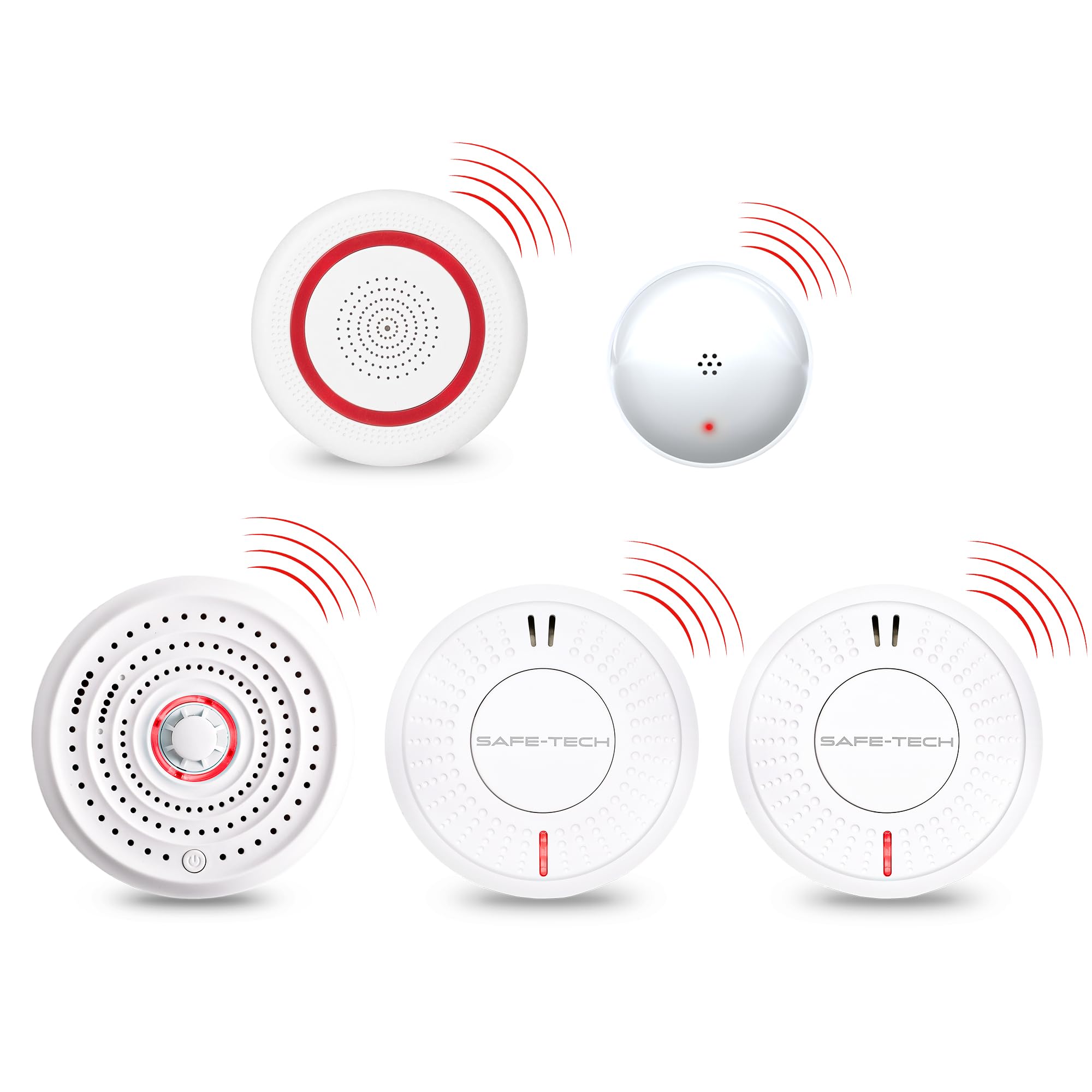 SAFE-TECH Radio Interlinked Fire Alarm System for Deaf and Hard of Hearing, Wireless, White, ST-105-SGZ, with Vibrating Pillow Pad, Strobe Flash and Siren, 2 Smoke Alarm and 1 Heat Alarm