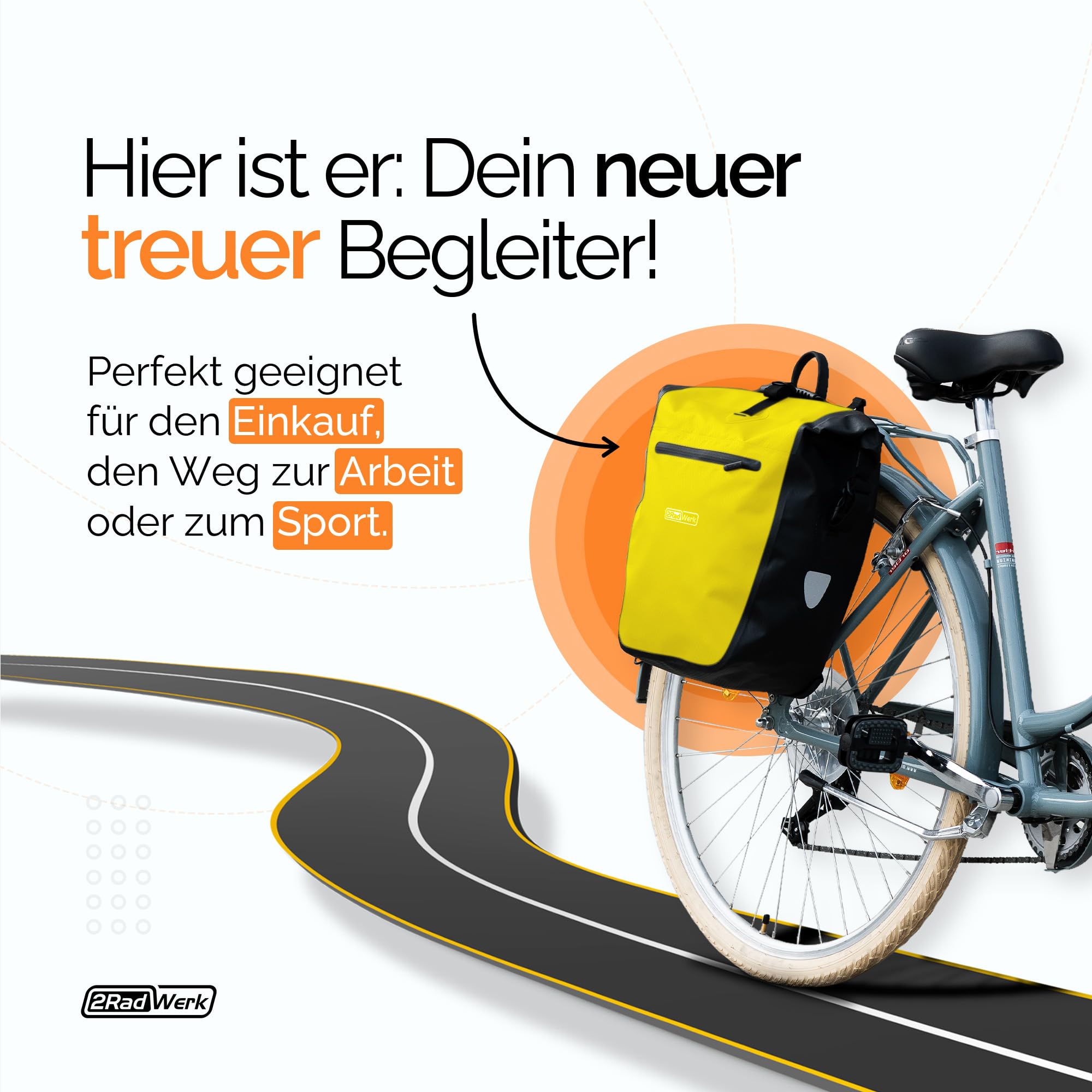 2Radwerk Fahrradtasche für Gepäckträger, 25,4 l, 100 Prozent Wasserdicht, mit Tragegriff und Schultergurt, fahrradtasche gepäckträger, gepäckträgertasche, Fahrrad Taschen hinten, 56,5 x 30 x 15 cm
