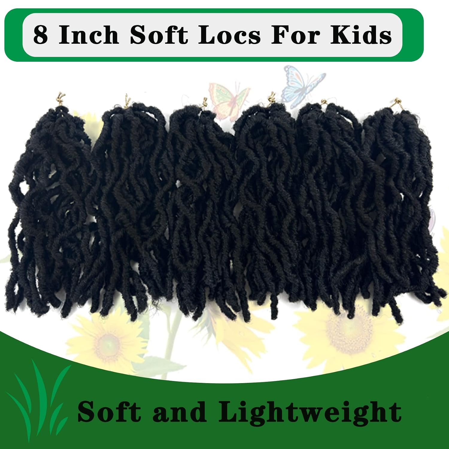 Faux Locs 8 Inch 6 Packs Soft Locs Crochet Hair for Kids, Pre-looped Goddess Locs Braiding Hair New Faux Locs for Black Women(1B#, 6Packs)