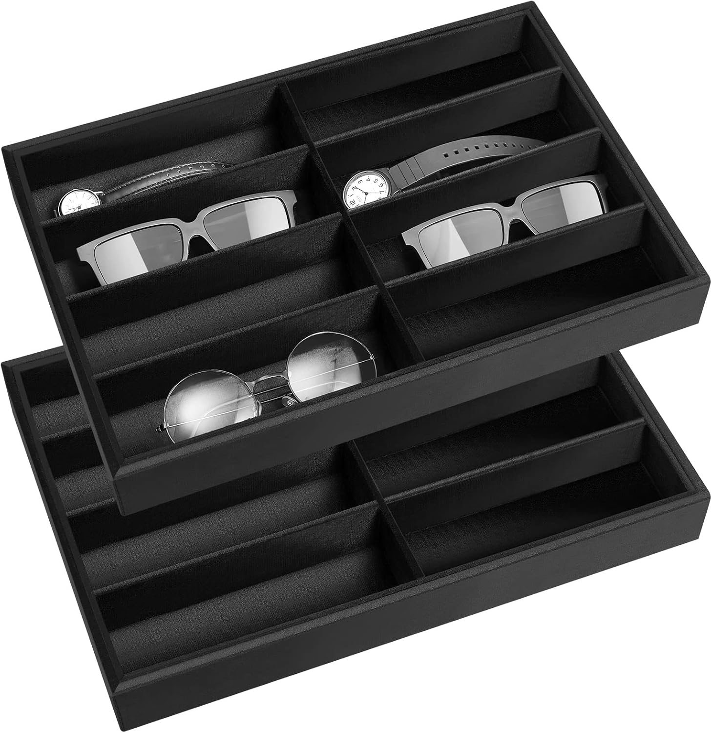 Amylove 2 Pcs Sunglass Organizer Trays Velvet Glasses Tray