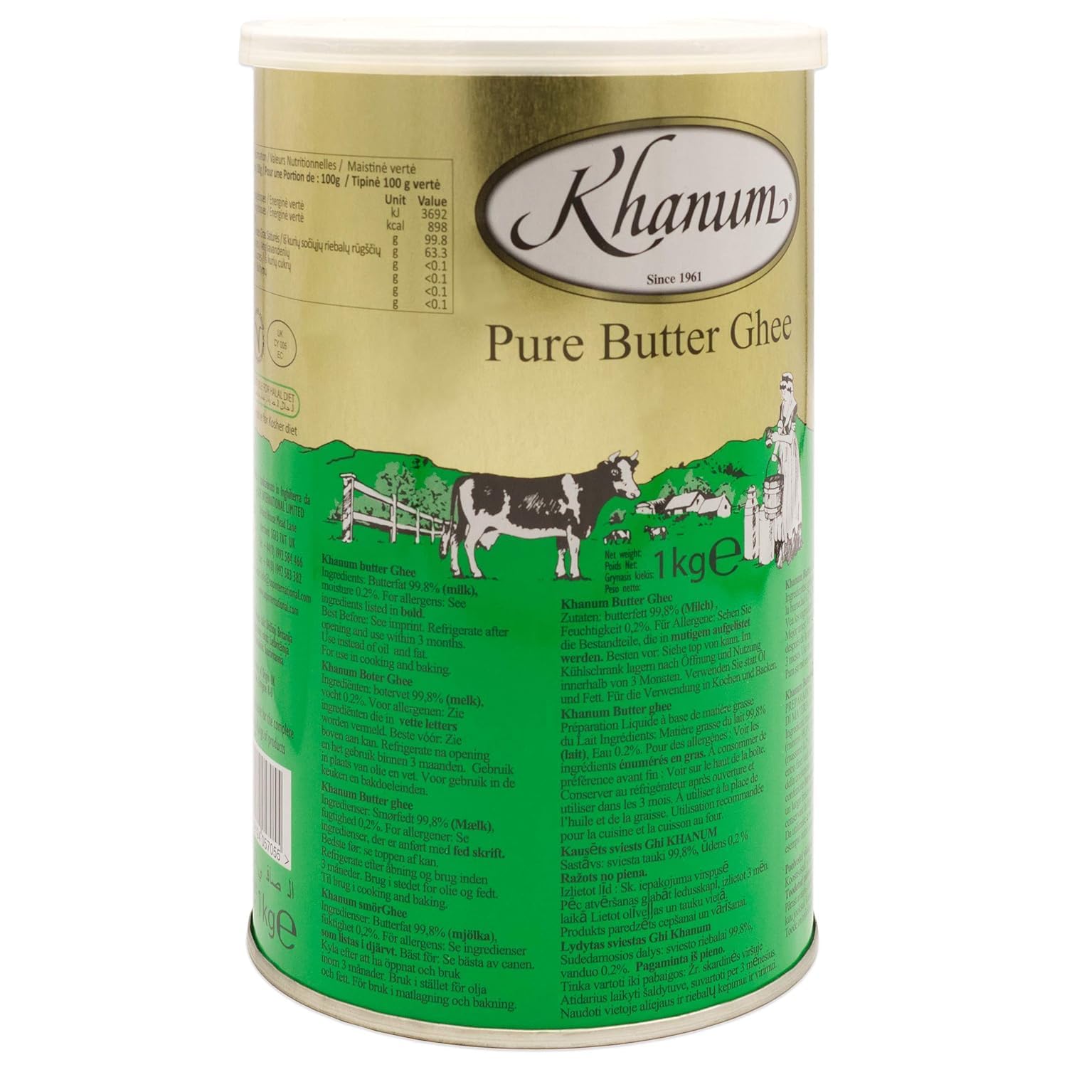 Mantequilla pura Ghee 1000 g – Grasa de mantequilla de alta calidad para freír, cocinar y hornear