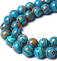 Vista 4 de 38 piezas de cuentas de piedra natural de malaquita azul de 10 mm, cuentas sueltas redondas de gemas para hacer joyas, pulsera, collar de 38 cm