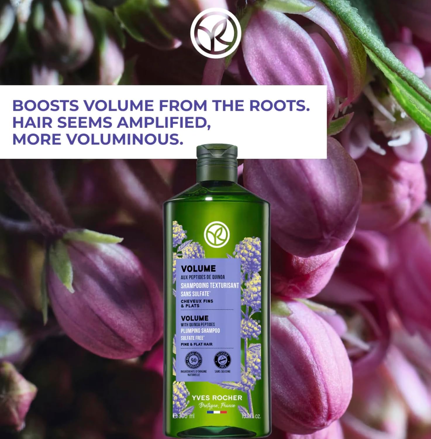 Yves Rocher Volume Plumping Shampoo and Conditioner Set of 2 with Quinoa Extract Visibly Increases Hair Volume After Just 3 Uses - 300 ml./10.1 and 200 ml./6.7 fl.oz.