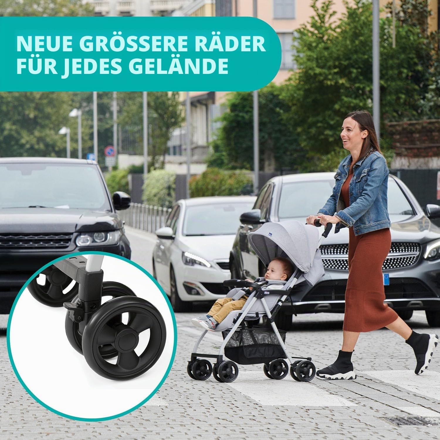 Chicco OHlalà 3 Ultra-Leichtgewicht Kinderwagen von Geburt bis 15 kg, Liege- und Faltbuggy mit großem Einkaufskorb, Kompakt, Regenschutz und Ausziehbares Verdeck