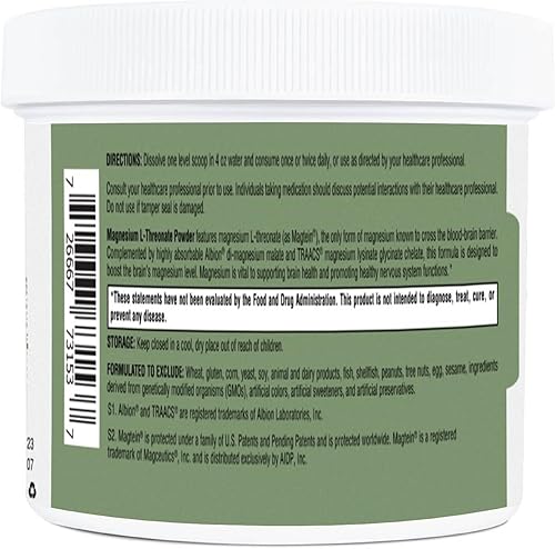 Miniatura 8 de RetzlerRx - Polvo de L-treonato de magnesio con Magtein, complejo de treonato de magnesio que apoya el cerebro, sin sabor, suplemento sin gluten