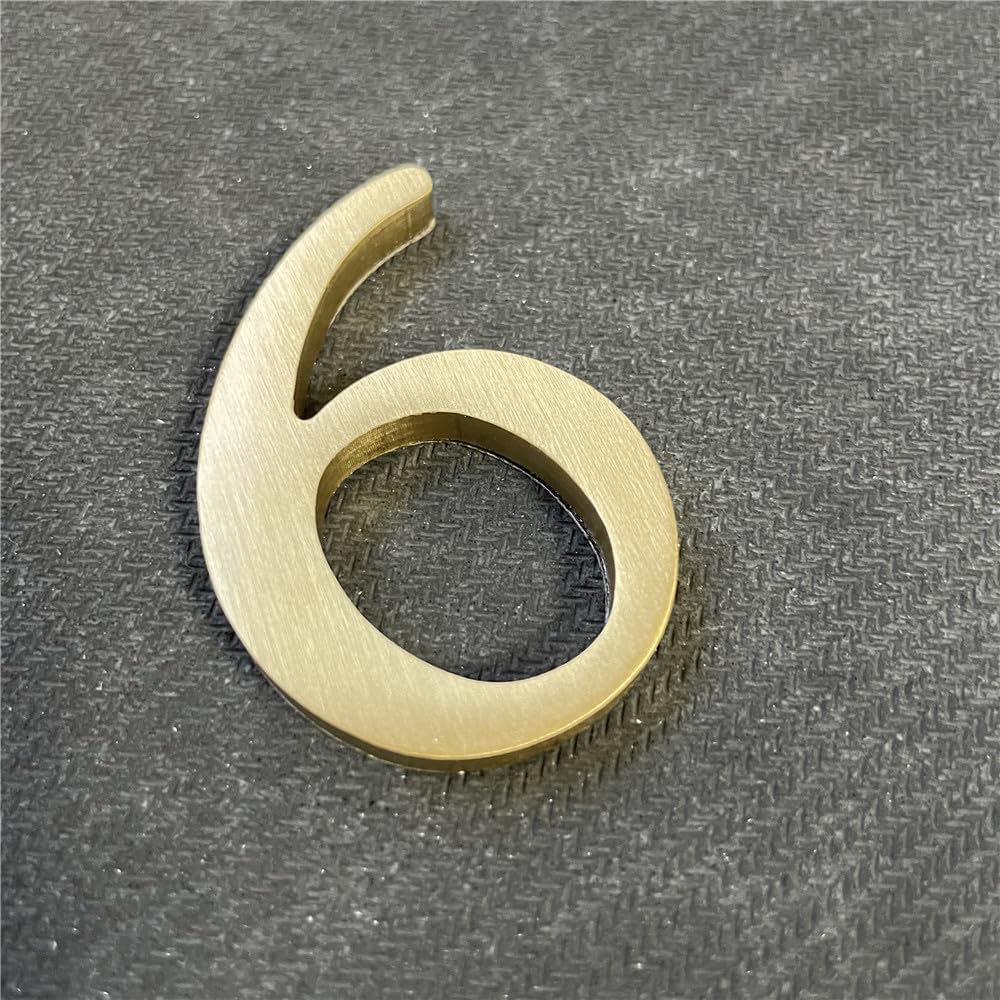2.6Inch Soild Brass Sticker English Letters, Metal Alphabet Letters Ornament, Wall Self Adhesive Letters and Numbers, House Address Signage, Door Numbers, letters Decor Hardware (Number 6) image 3