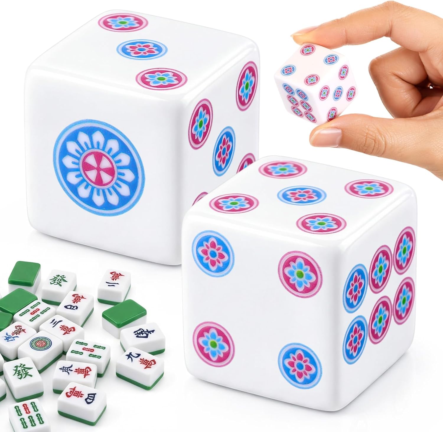 2 Pcs Mahjong Dice Acrylic Dice 25mm Mahjong Sieve Accessories Square W/Rounded Edge Casino Theme Party for Casino, Craps, Table Games and Board Games(White Blue Rose Red)