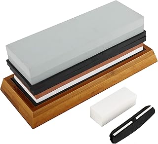 Toolly Knife Sharpening Stone Set, 400/1000 3000/8000 Double-Sided Grit Waterstone, Pro Chef Whetstone Sharpener with Nonslip Bamboo Base