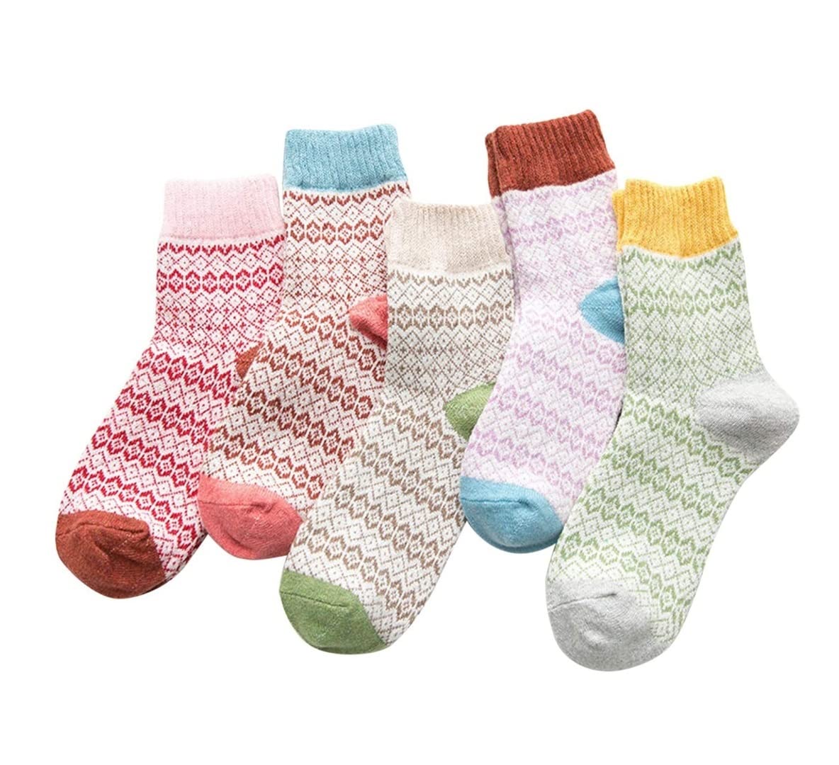 Skarpety Do Codziennego Noszenia 5 Par Vintage Winter Soft Warm Grube Zimne Skarpetki Z Dzianiny Wełnianej, Świąteczne Kolorowe Skarpetki