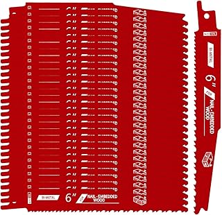 30 Pack 6 inch 6/12 TPI Reciprocating Saw Blades, Bi-Metal Saw Blade for Nail-Embedded Wood Cutting, Auto Dismantling Reciprocating Saw Blades Metal, Saw Blades for Trees, Garden Pruning(Red)