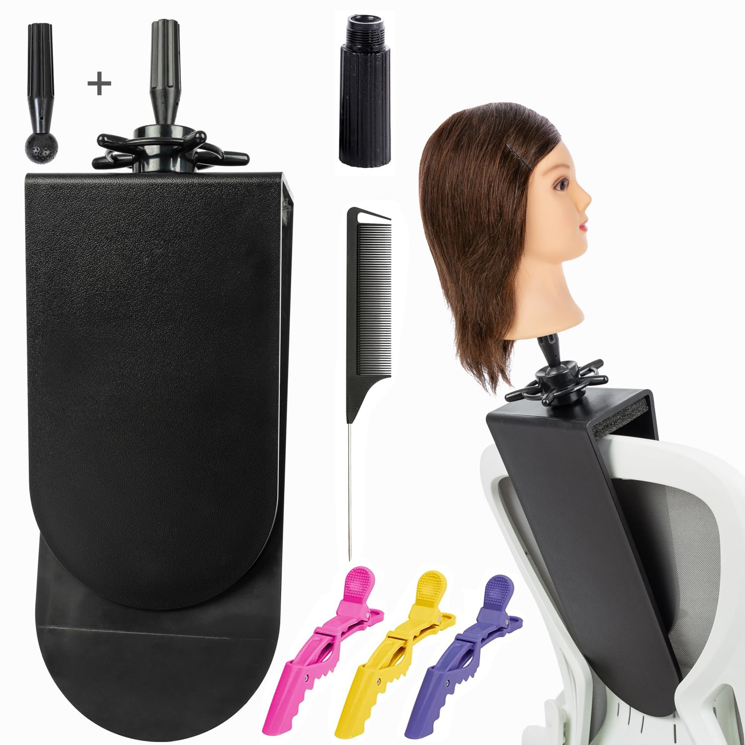 poipoilu Mannequin Clamp Stand for Chair, Mannequin Head stand for Hairdresser Practice Braiding Hair Styling with Clamp stand (1 Pack)