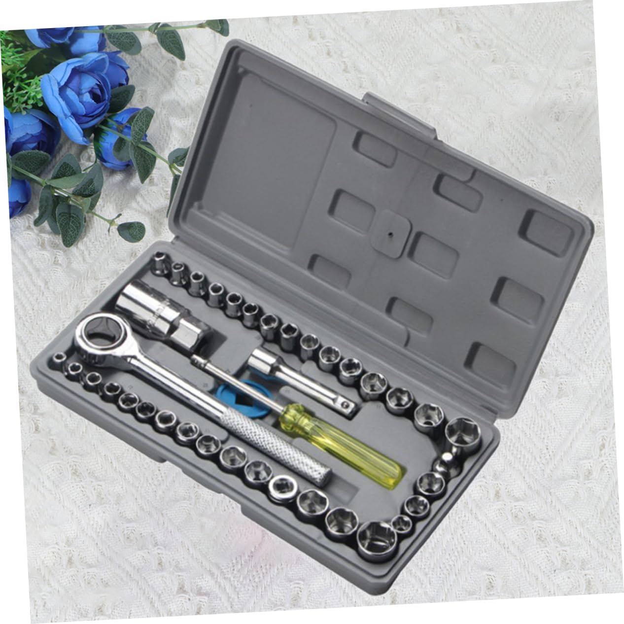 UPKOCH Set Di Chiavi A Bussola in Acciaio Carbonio Da 40 Pezzi Kit Di Riparazione Auto Utensile Manuale Con Manicotto Combinato Per La Manutenzione Del Veicolo Impugnatura Comoda