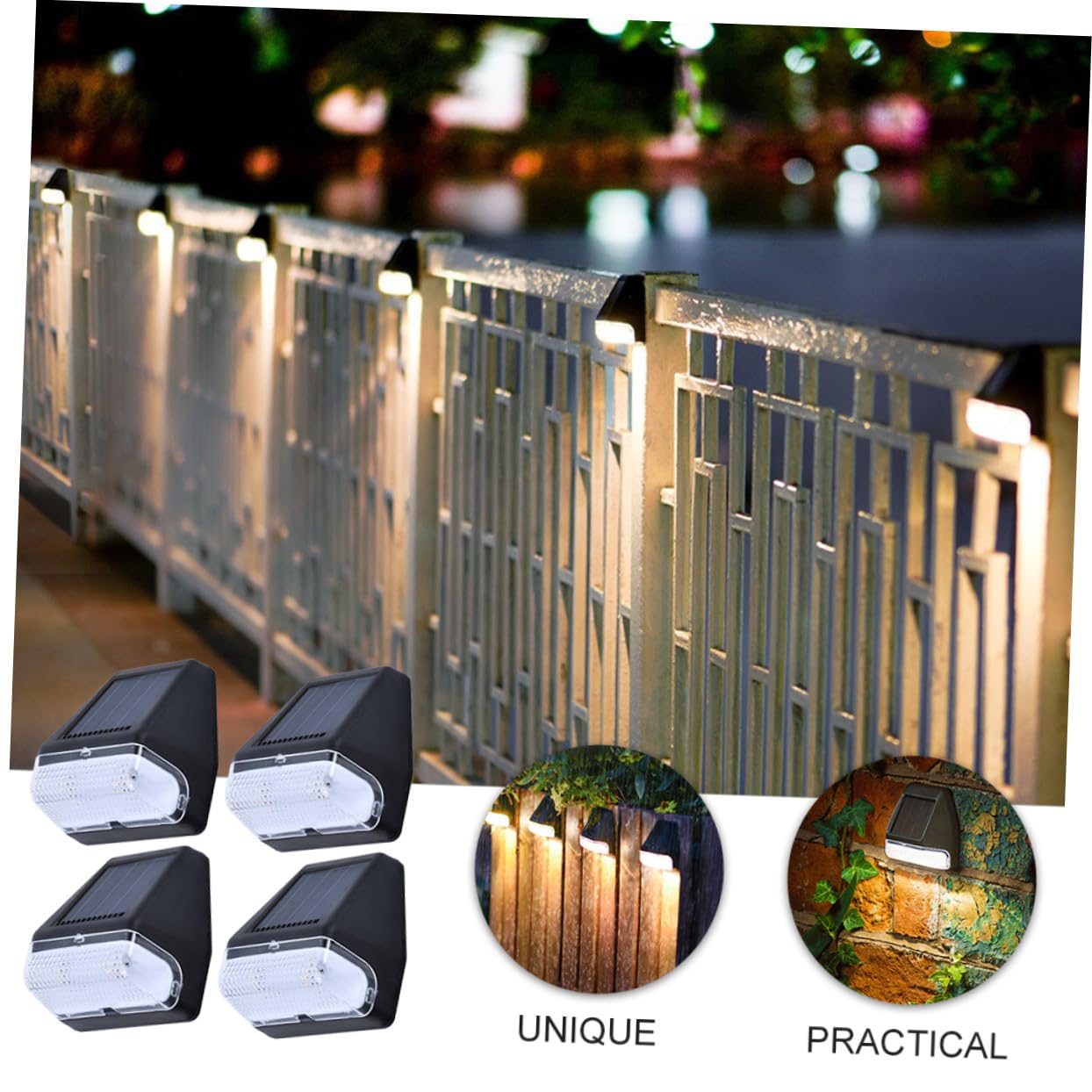 Lampada Solare da Parete Esterna 4pezzi LED Ip65 Nero | Abs e Pp, Batteria Integrata 1,2v 300mah, per Aree Verdi e Prati, Uso a Muro