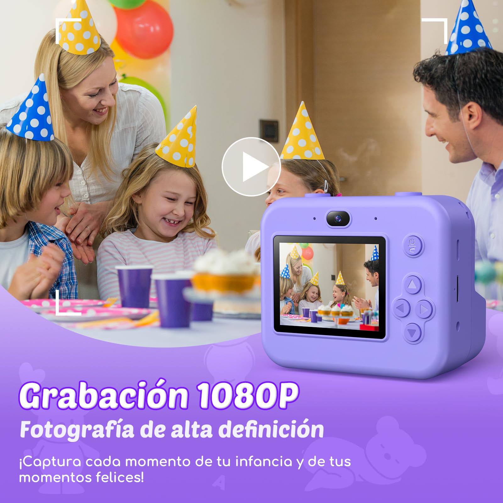 Cámara de Fotos Infantil Instantáneas - 1080P 2.4" Cámara Selfie Instantánea para Niños con Papel de Impresión y Tarjeta 32GB, Juguete Regalo Navidad para Niño y Niña de 3 a 12 Años (Morado)