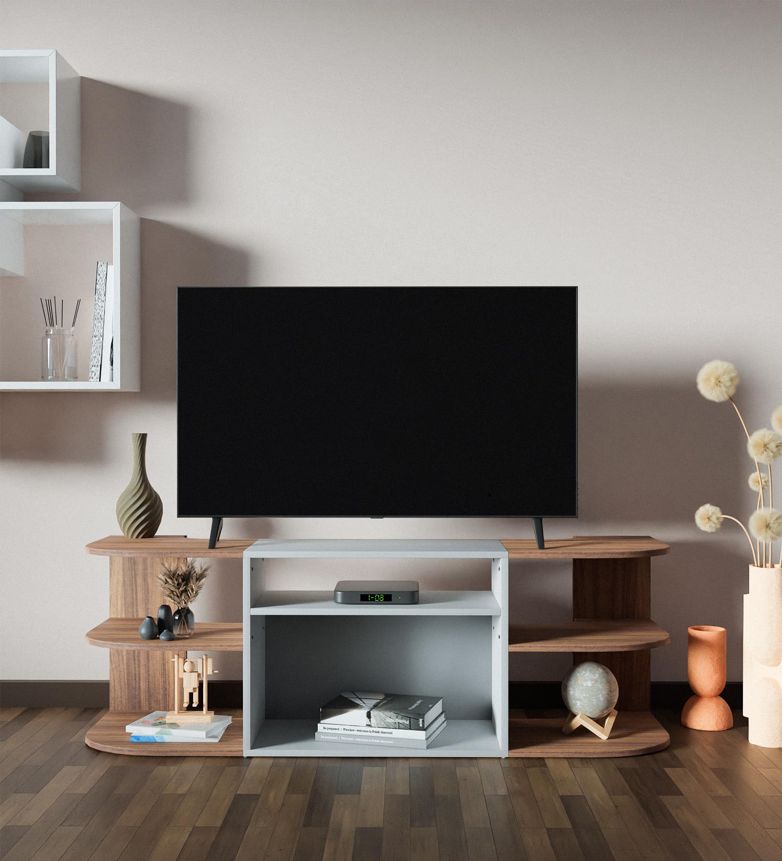 COUCH CULTURE Engineered Wood Ziko TV Unit | TV Stand for Living Room | Home Entertainment Unit | TV Console for Bedroom, for Tv Upto 55inch - Leon Teak