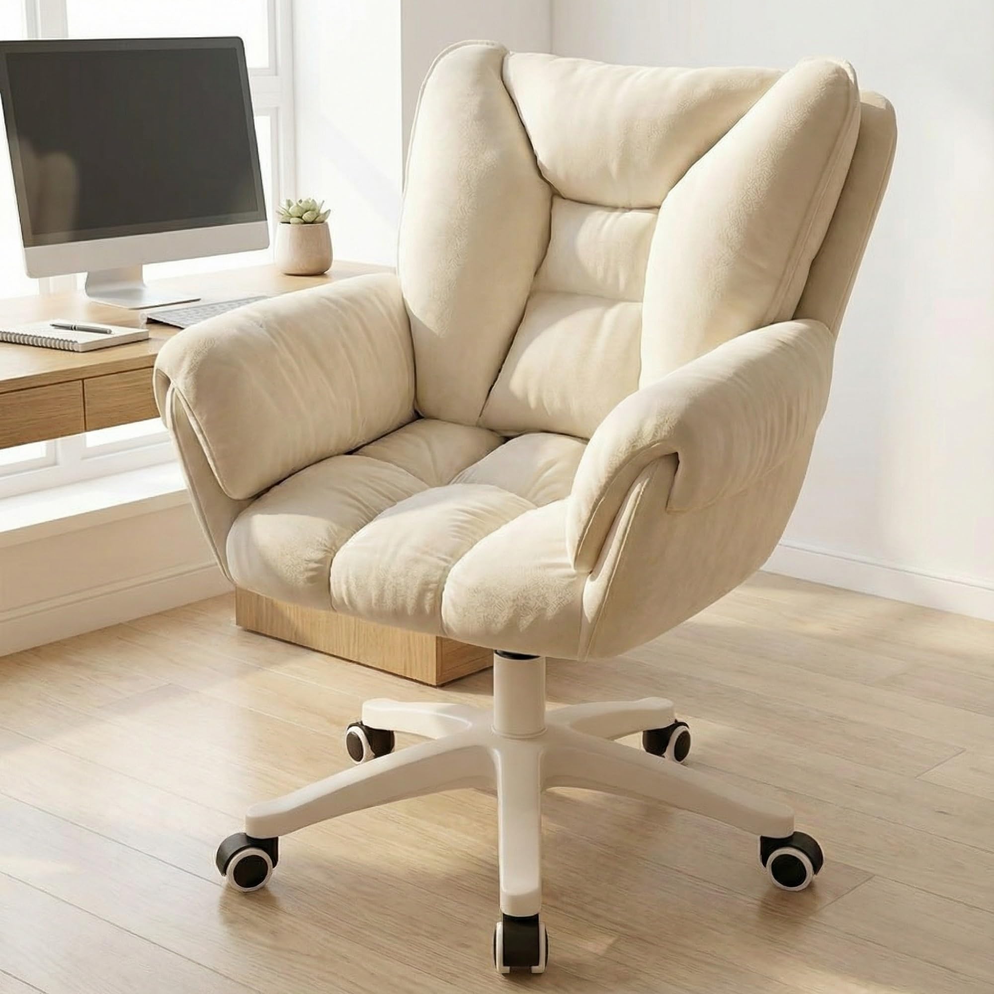 Chaise De Bureau, Coiffeuse À roulettes, Réglable en Hauteur, Capacité Charge Jusqu'à 120 Kg, for Domicile, Chambre Coucher, Cadeau(Blanche)