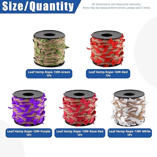 Miniatura 2 de Glarks Juego de 5 rollos de cinta de hojas de 33 pies, 5 colores naturales de yute con cuerdas de hojas de vid artificiales, cuerda de vid trenzada
