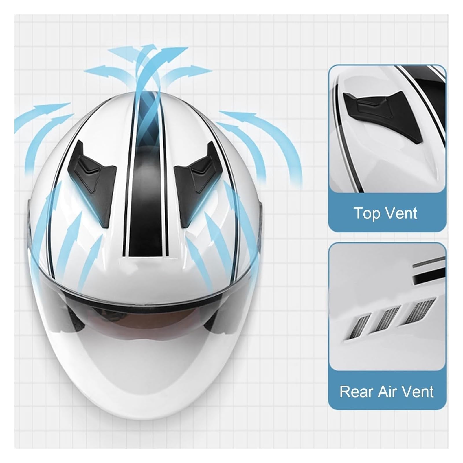 Caschi Moto Casco Mezza Faccia 3/4, Casco Moto Open Face Omologato DOT per Uomo Donna, Casco Moto da Strada con Doppia Visiera E Prese d'Aria Multiple