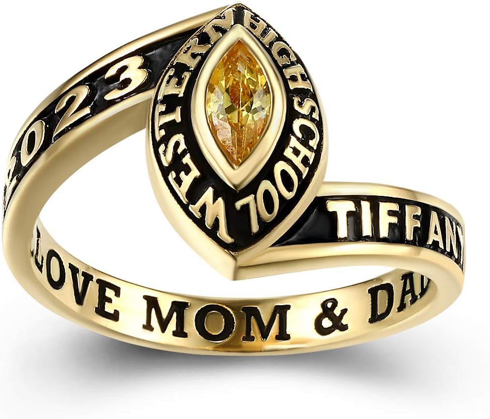 Official Mementos USA Premium American Brand Class Ring for Women – Express 5 Day Option - Fashion Collection – Genuine Silenium, 925 Sterling Silver or 10KT Gold – Customized High School College University Class Ring – Graduation Gifts