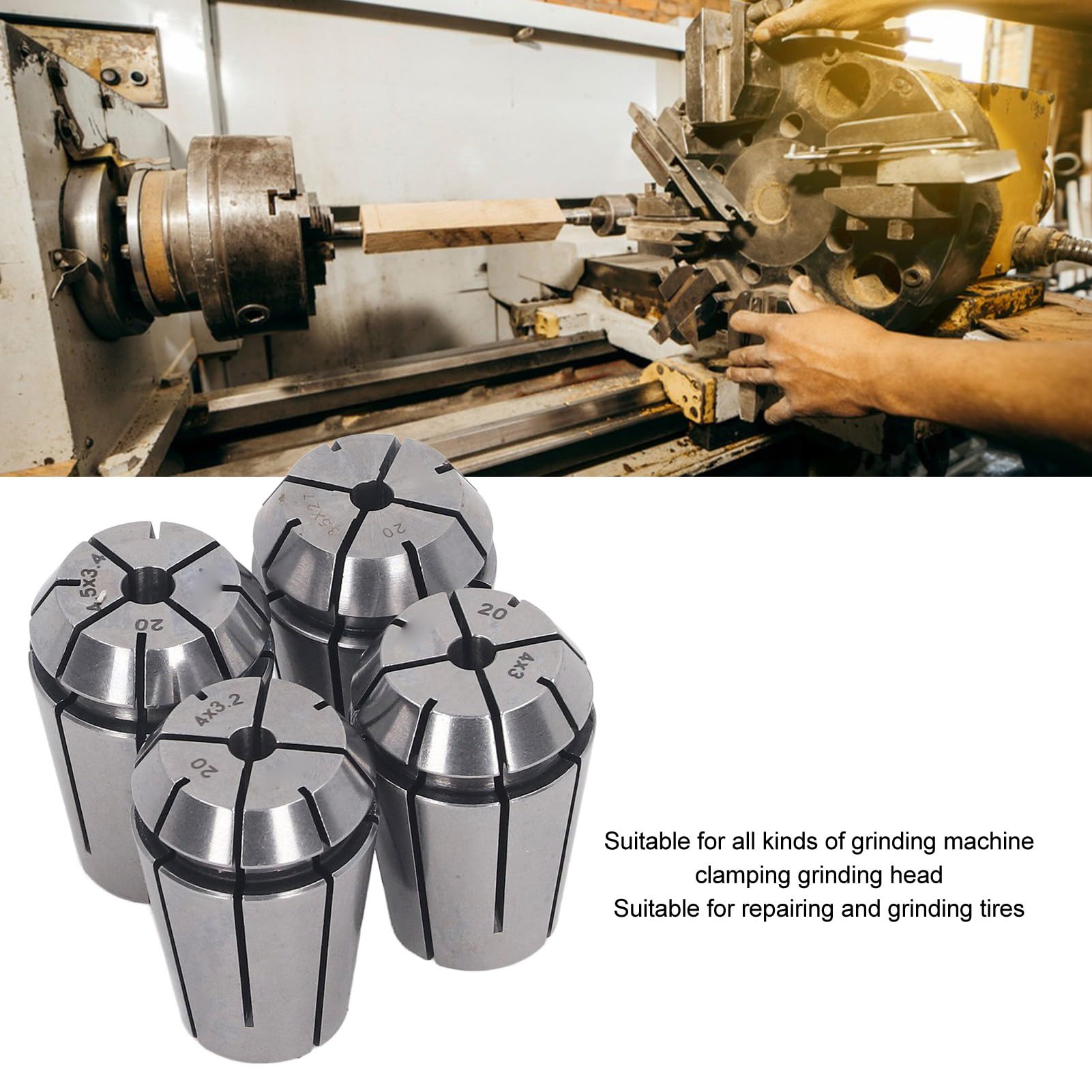Juego de 4 pinzas de resorte ERG20 | Herramienta CNC de acero de alto carbono