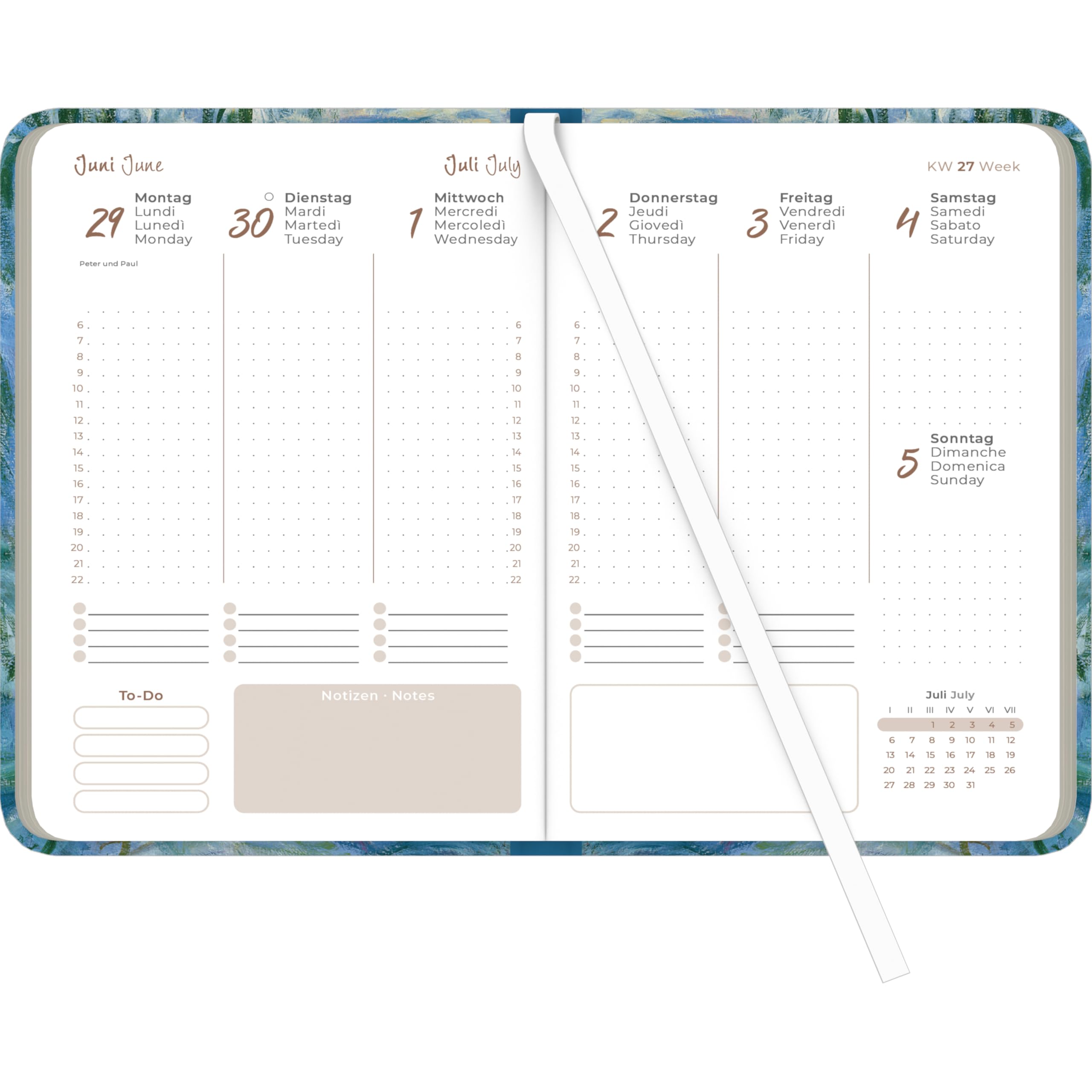 Alpha Edition - Lady Journal Monet 2026 – Taschenkalender A6 (11×15 cm) mit Monatsübersicht & Notizbereich, eleganter Terminplaner für Kunstliebhaber, Schule & Beruf