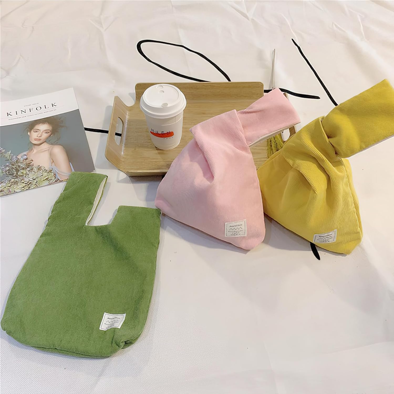 Small Corduroy Wristlet Handbag for Women Japanese Knot Bag Portable Wrist Bag Sleeve Knot Pouch - Image 5