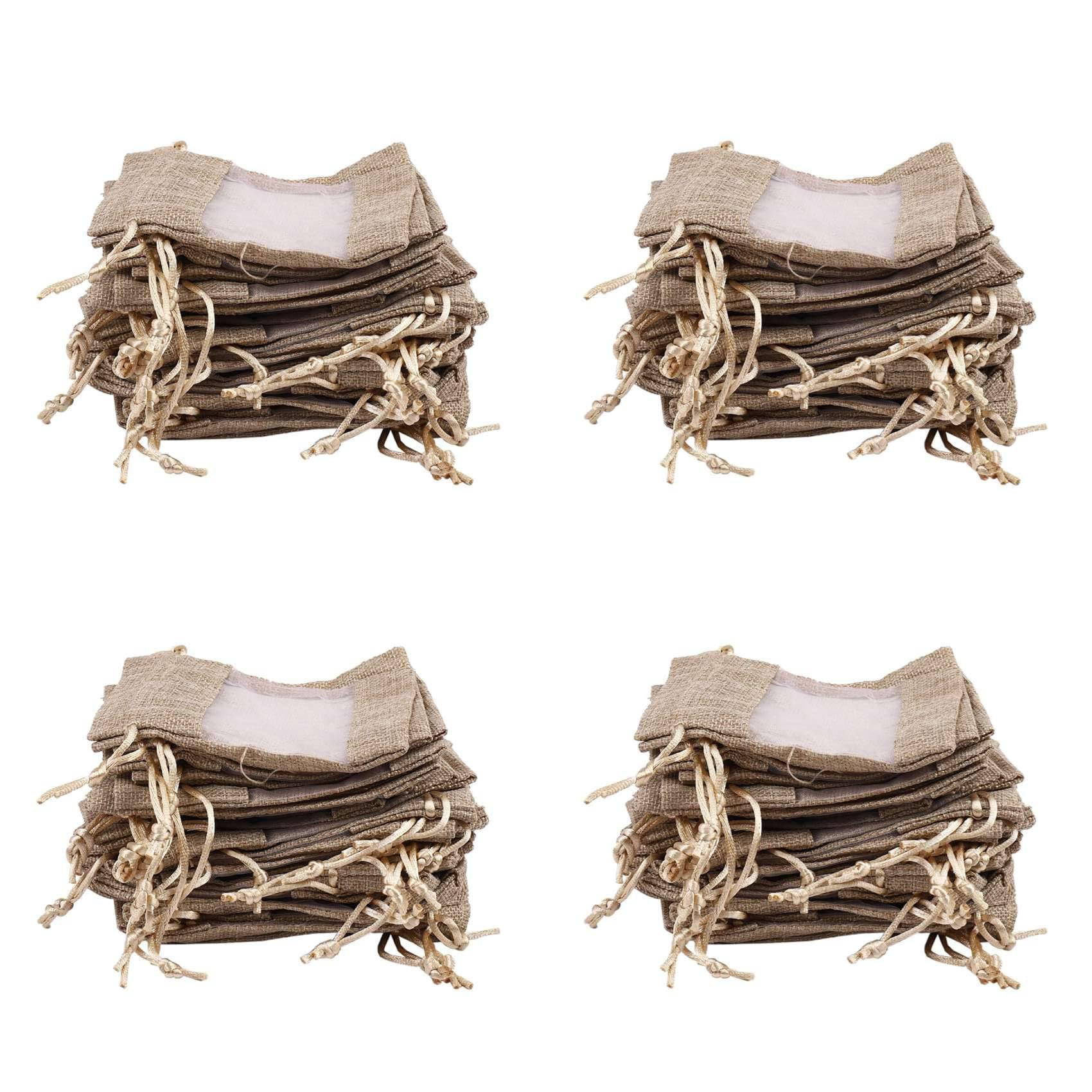Hndhbfgrt 120Pcs Flax Organza Bags Burlap Drawstring Pouch Bag Wedding Party Bags 10x14cm