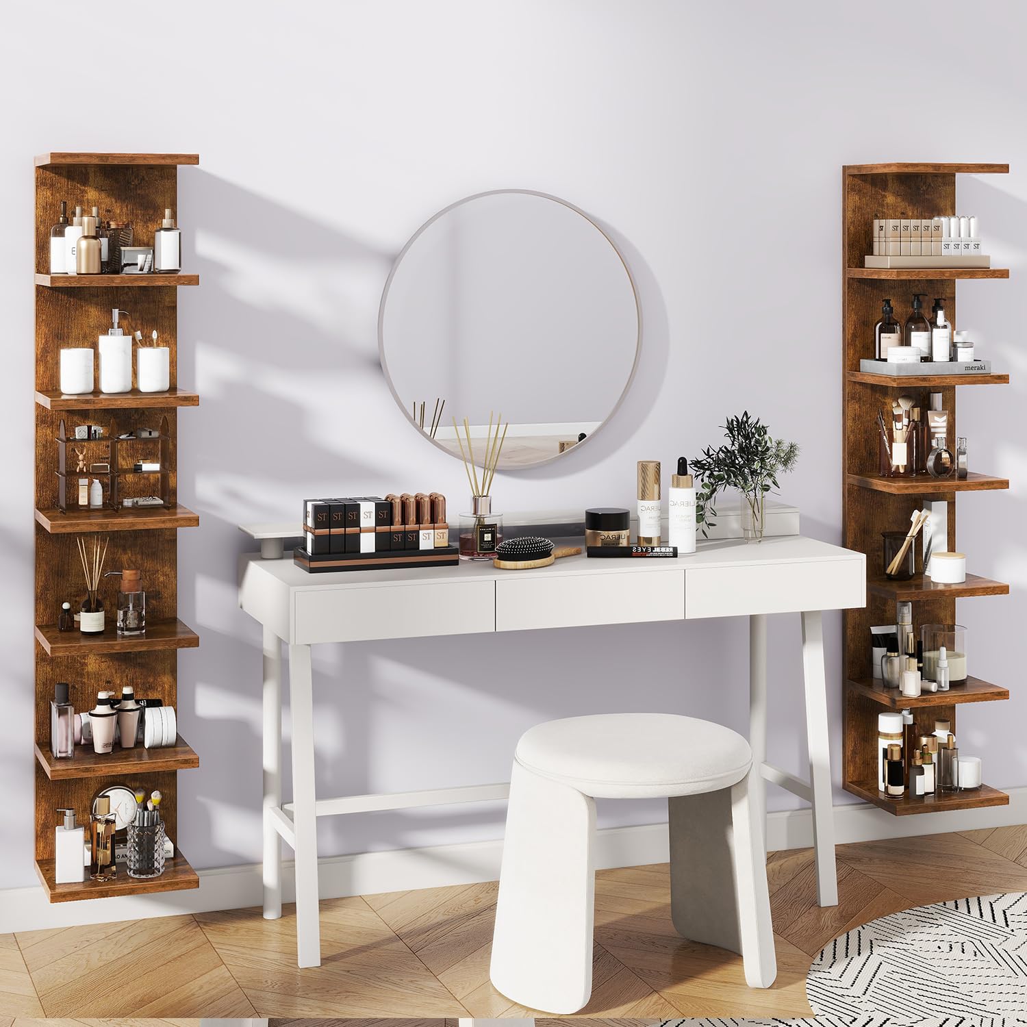 IBUYKE 7 Tier Wall Shelf Unit Floating Shelves,Lack Shelf for Wall Storage for Bedroom,Office,Bathroom Brown WBC018H