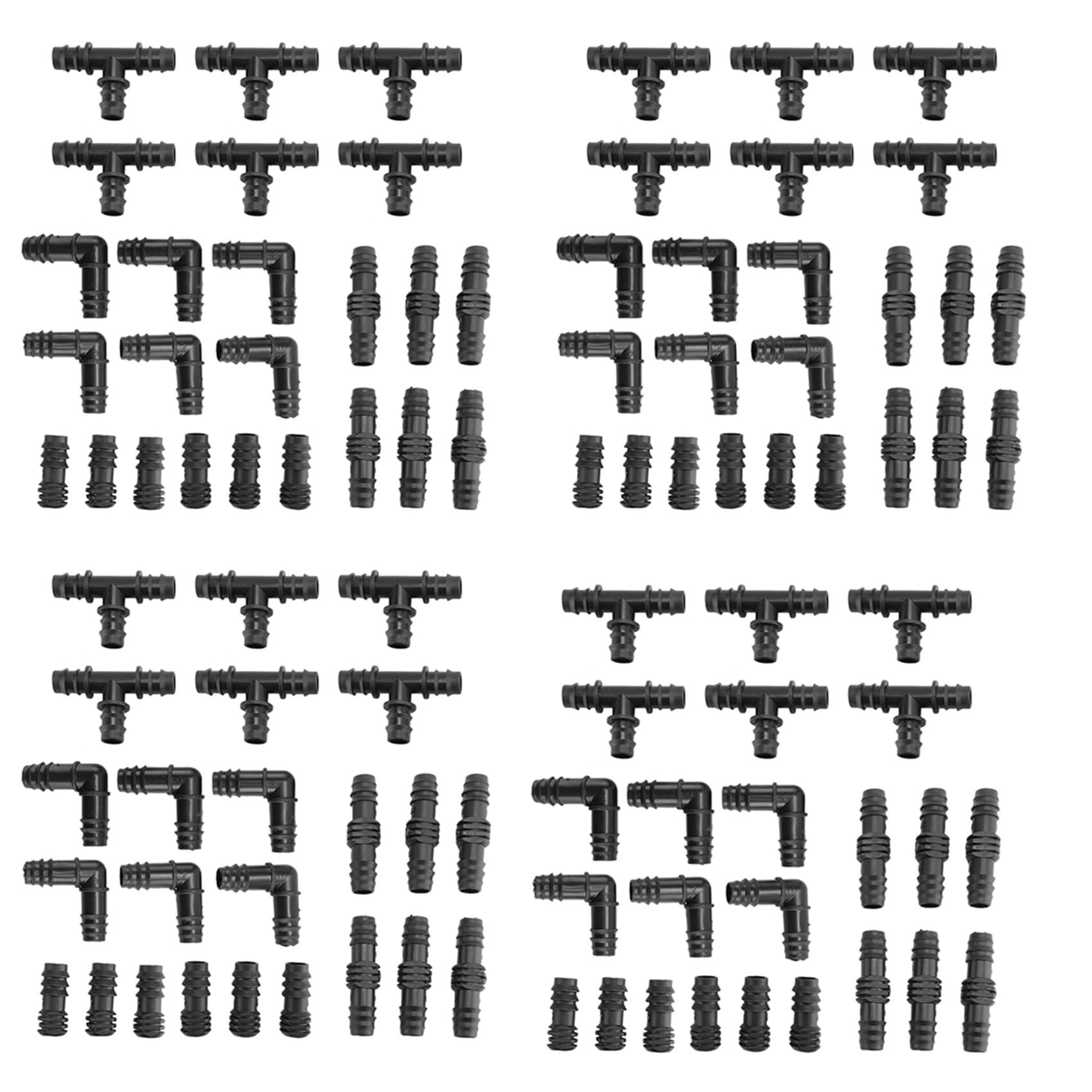 Jnchdghwa Black Irrigation Fittings Kit For Drip Tubing -24 Tees,24 Couplings,24 Ends,24 Elbows - 16Mm Compatible Drip Sprinkler Systems