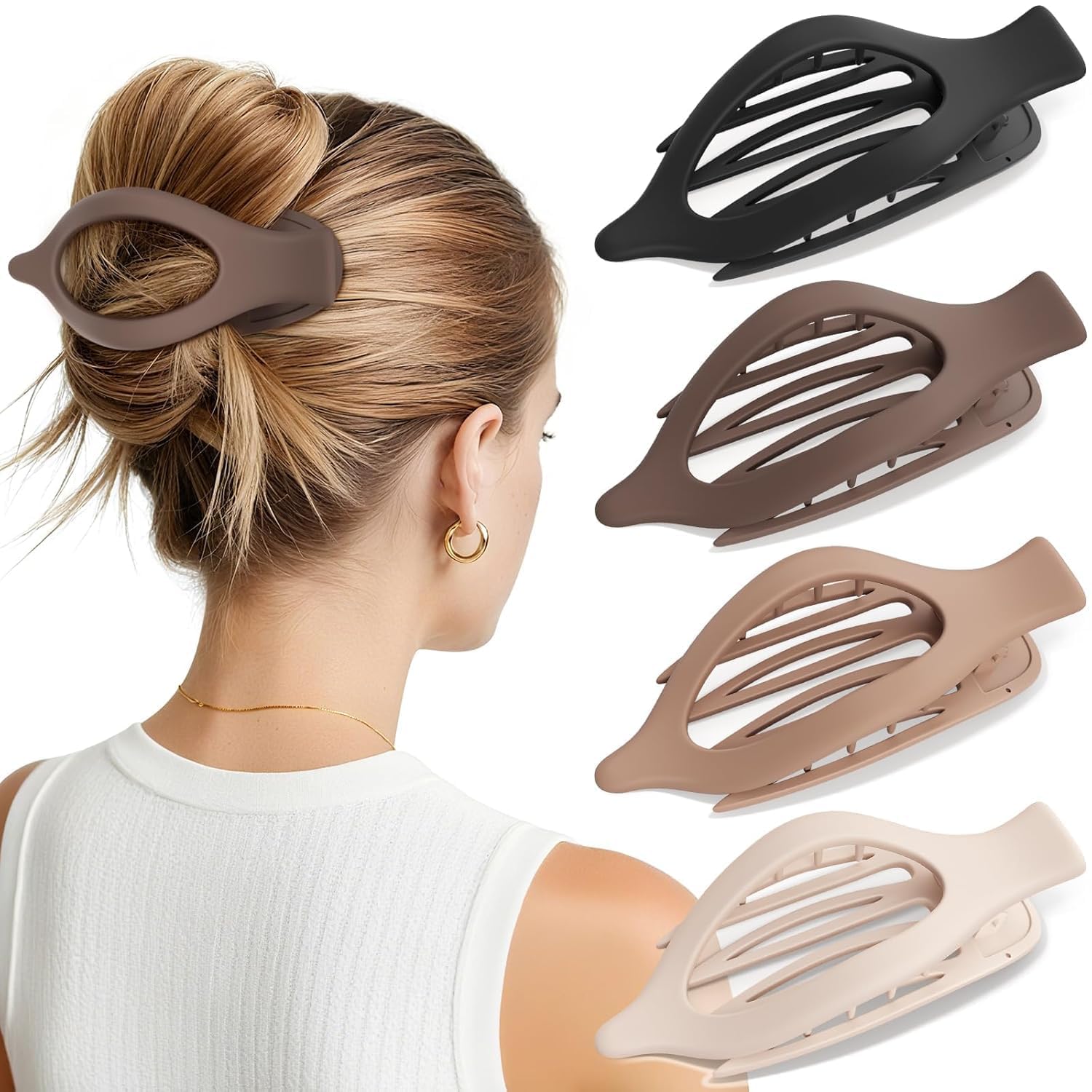 Melodio 4pcs Hair Clips for Women Girls Frosted Oval Grab Clips Large Back of Head Duck Hair Clips Hair Accessories Styling Accessories-image-48