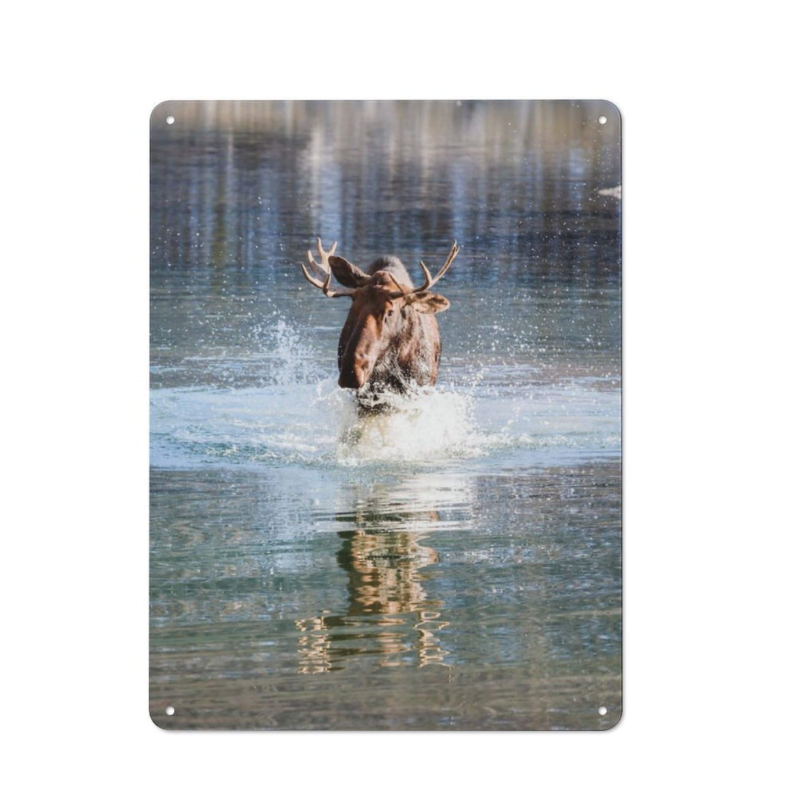 Junmoney Moose Crossing A River Rustic Tin Sign 40X30cm Featuring For Garage Or Workshop, For Updating Garage And Workshop After Moving