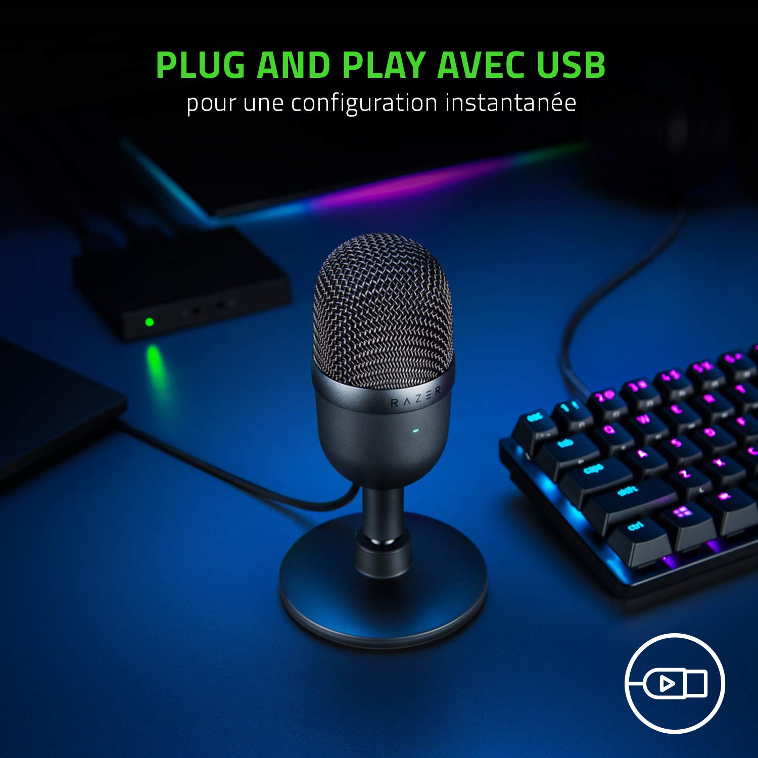 Razer Seiren Mini - Microphone à condensateur USB pour Le Streaming (Compact avec directivité supercardioïde, Support inclinable, Amortisseur de Chocs intégré) Noir