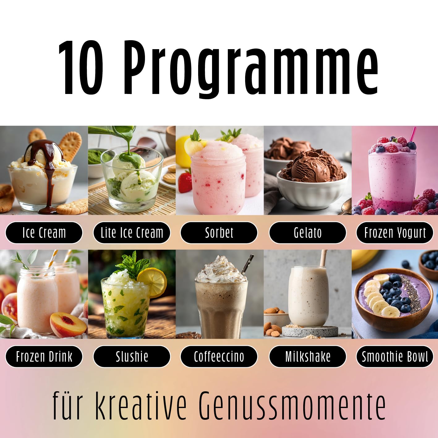 GOURMETmaxx SmoothUp Eismaschine 800 Watt | Eismaschine 10 Programme inkl. Mix-in-Funktion | Eiscreme-Maschine – Slushies & Eiscreme selber machen | Speiseeisbereiter LED Display – 2 Becher inklusive