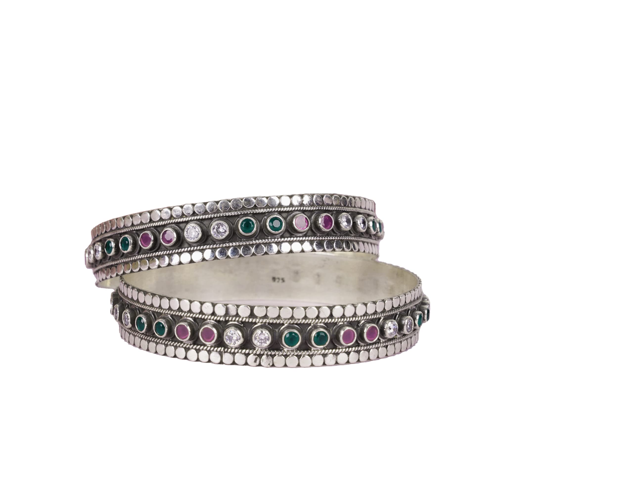 Shyle 925 Sterling Silver Bangle/Bracelet, Tattva Jadau Multicolor Stone Versatile Bangle,Well Stamped With 925, Silver Multicolor Chudi, Handcrafted Silver Kada, Gift For Her For Women (24) (B0BML83CMK) Amazon Price History, Amazon Price Tracker
