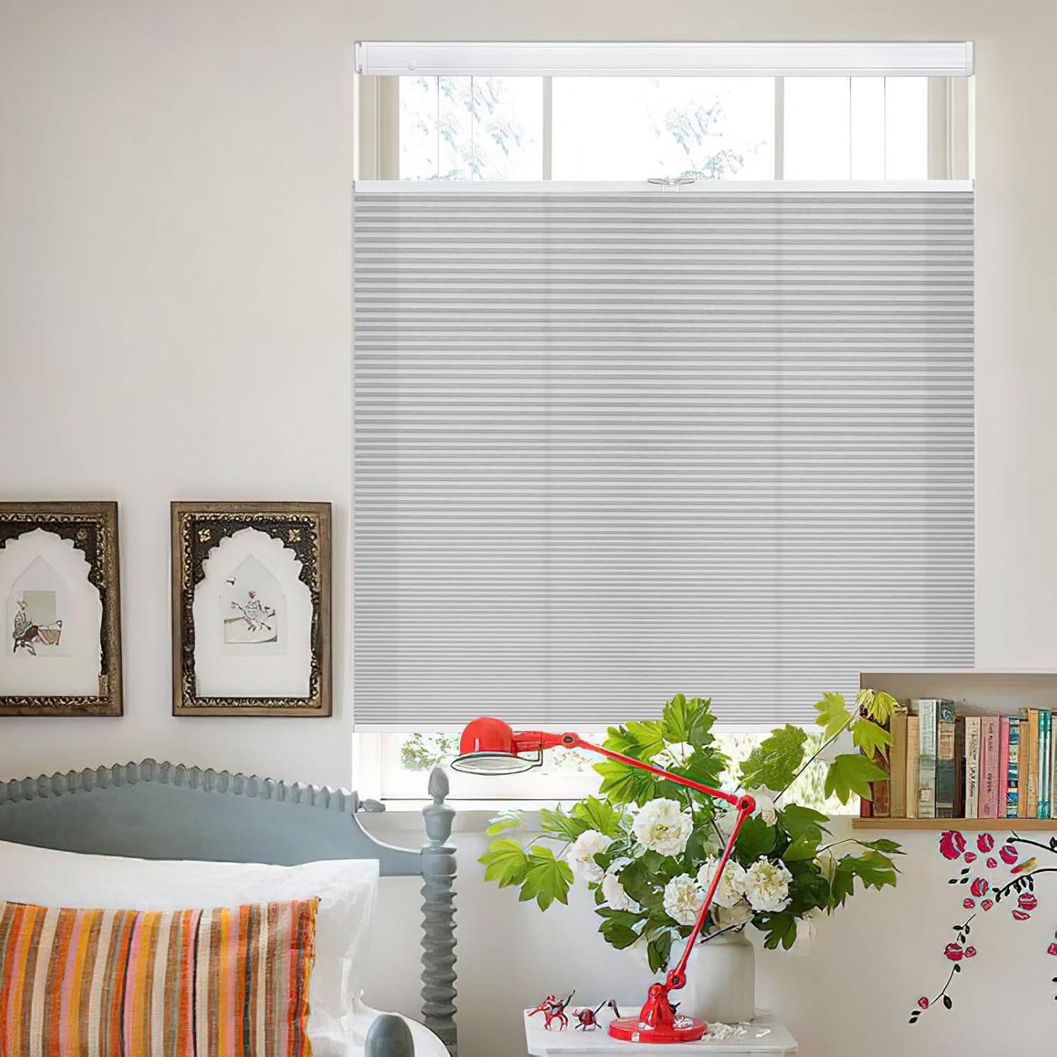 Cellular Blinds No Drill No Tools Top Down Bottom Up Cordless Window Shades for Windows Blinds for Indoor Windows Honeycomb Blinds for Home Office Door, Easy to Install, 100% Blackout, White