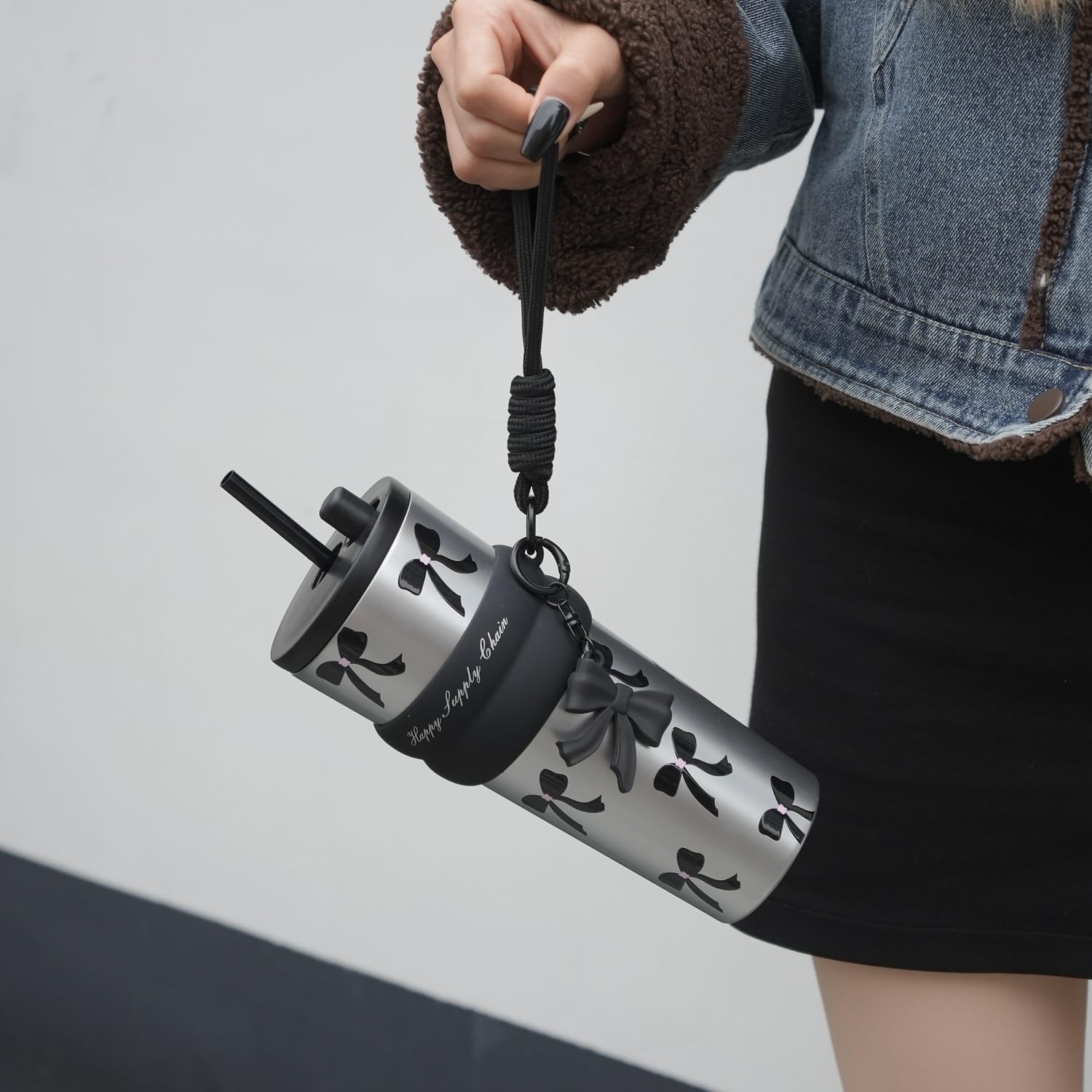 24 oz Stainless Steel Tumbler with Lid and Straw, Insulated Water Bottle Leak Proof for Hot and Cold, Portable Travel Coffee Mug, Reusable Coffee Cup for Women, Bow - Image 4